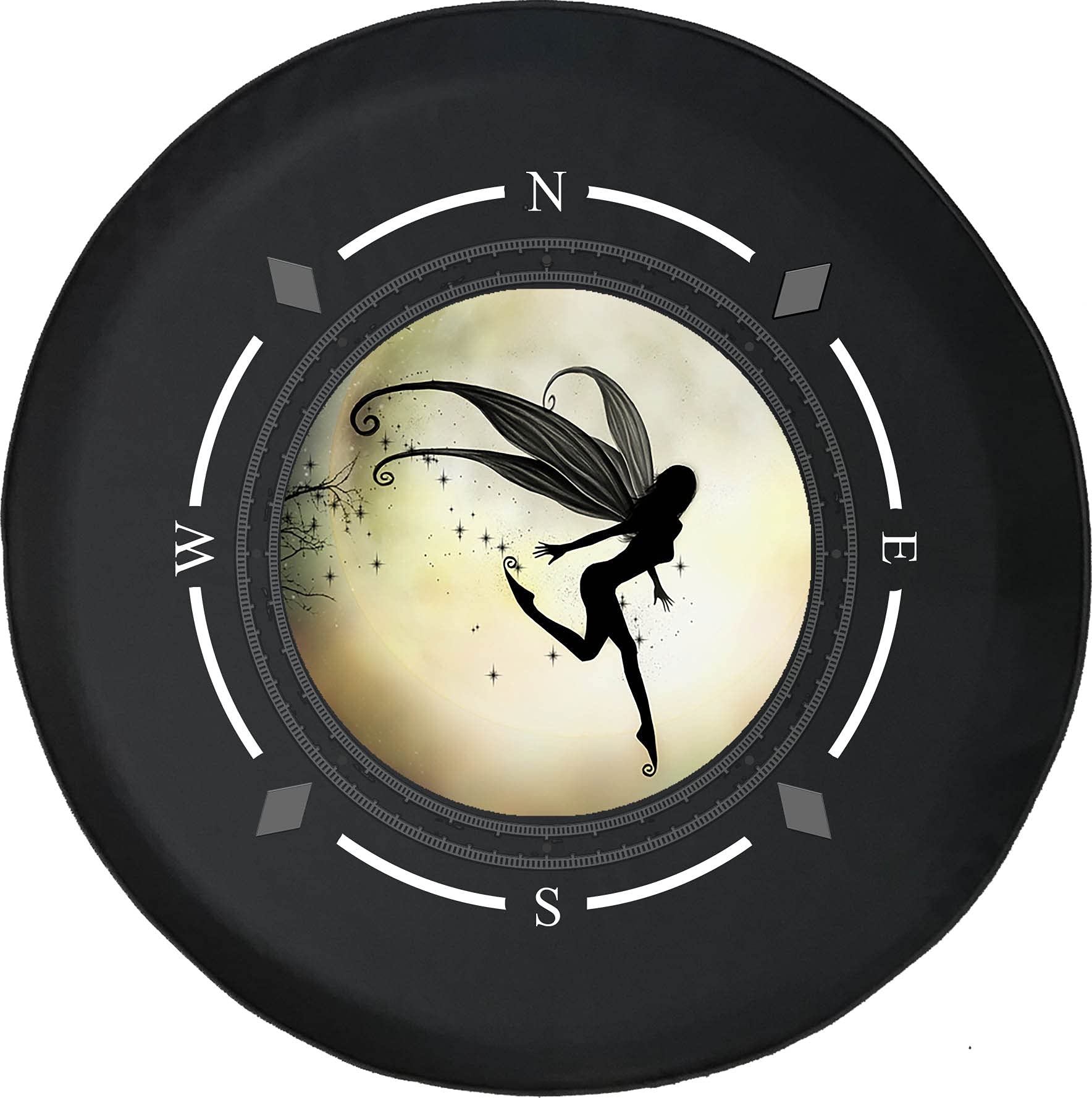 American Unlimited Spare Tire Cover with Compass & Magical Fairy Moon Design - Universal Fit for SUV, Trailer, RV & Most Vehicles - Perfect for Road Trips & Outdoor Adventures