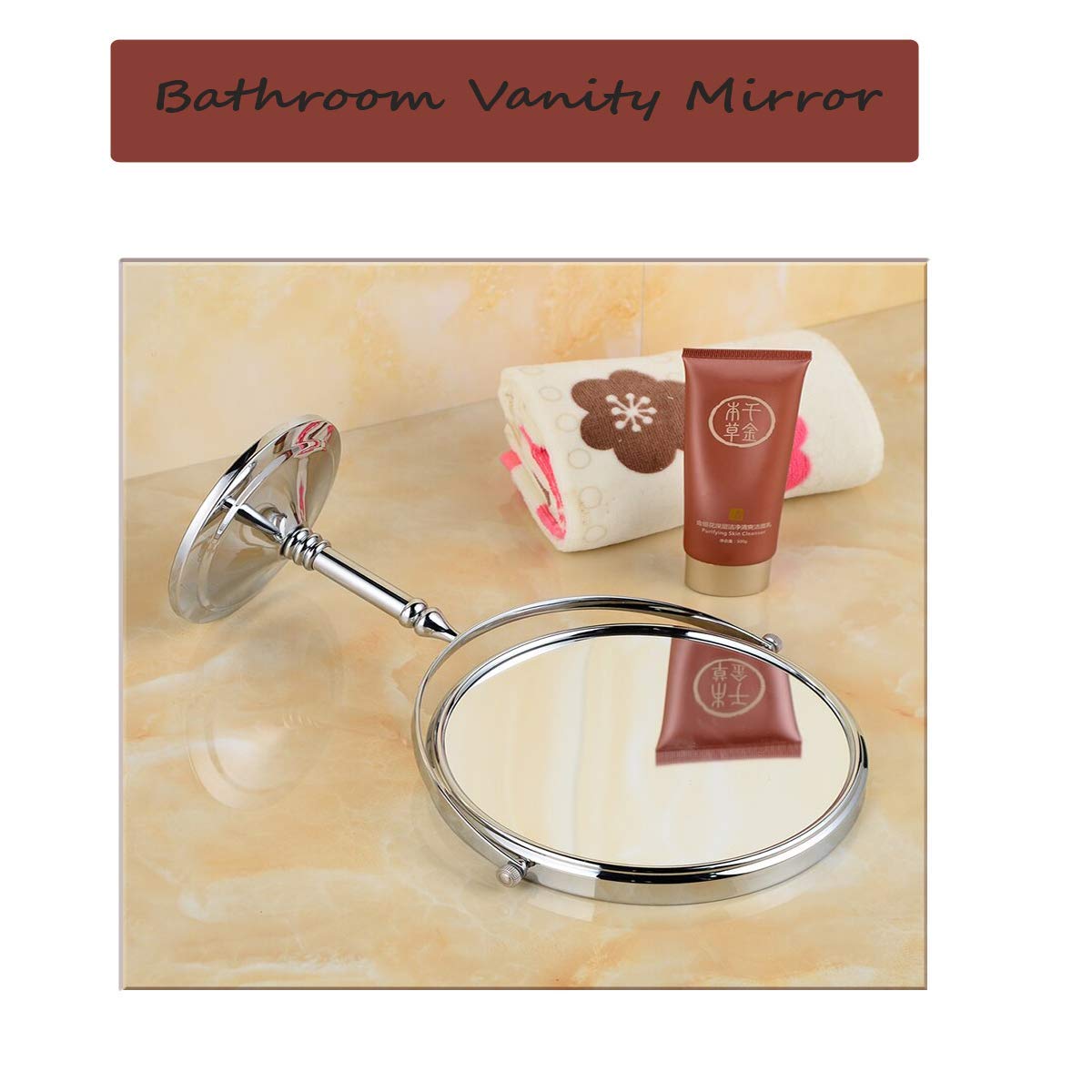 SWAMEY ISHIN Round Wooden Vanity Mirror - Natural Desktop Makeup Mirror with Stand, 1pc - Perfect for Dressing Table, Bedroom, Bathroom & Travel