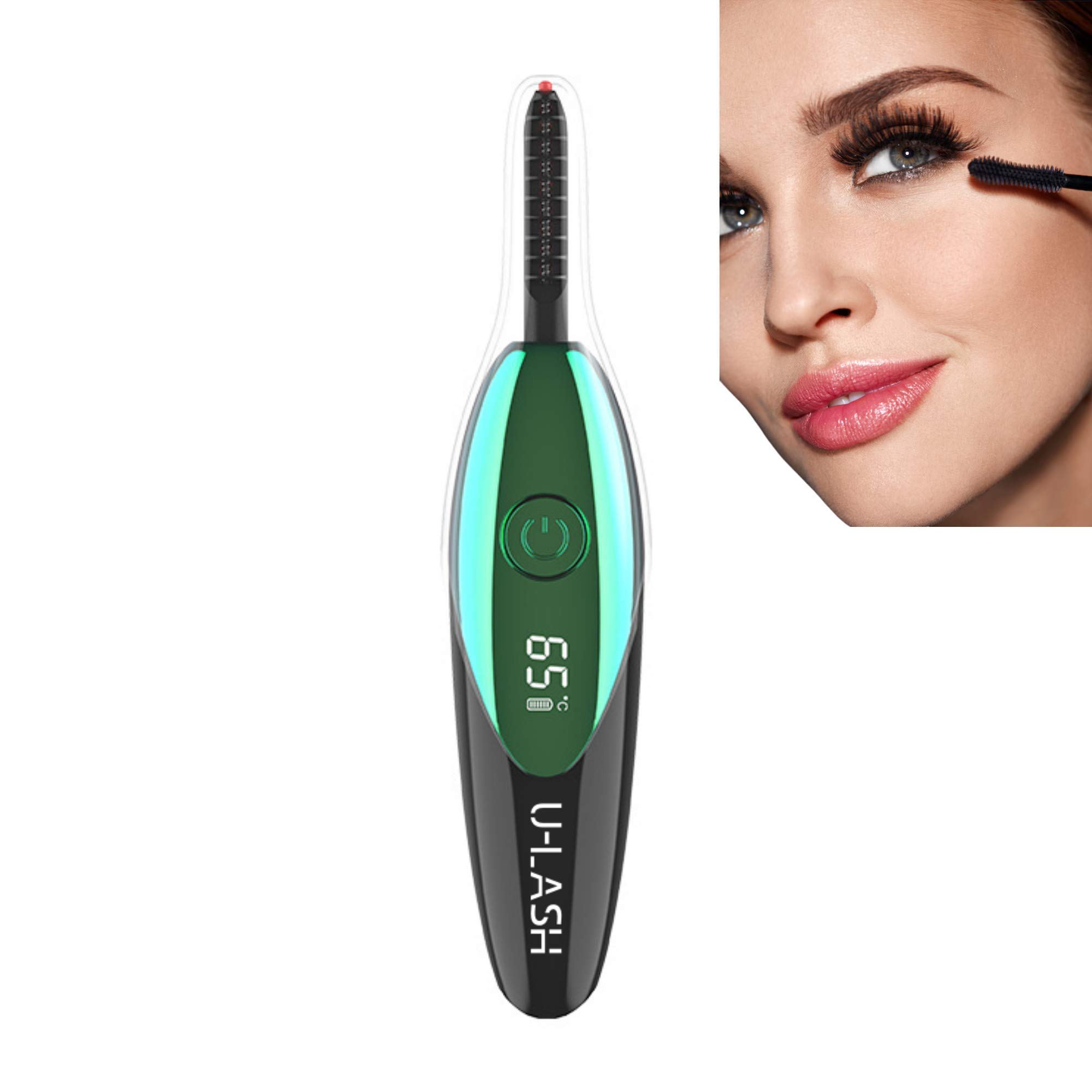 U-LASH Electric Eyelash Curler for Women - USB Rechargeable with LED Display, Fast & Natural Lash Curling, Waterproof Mascara-Friendly - Perfect for Daily Makeup, Parties & Special Occasions (Green)