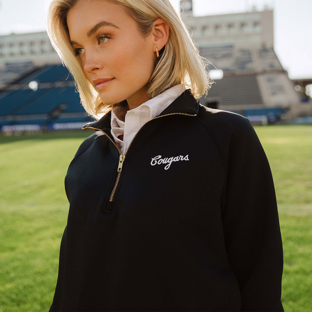 BYU Oxford Zip Up Hoodie - Men's Black Full Zip Sweatshirt for Casual Wear & Outdoor Activities