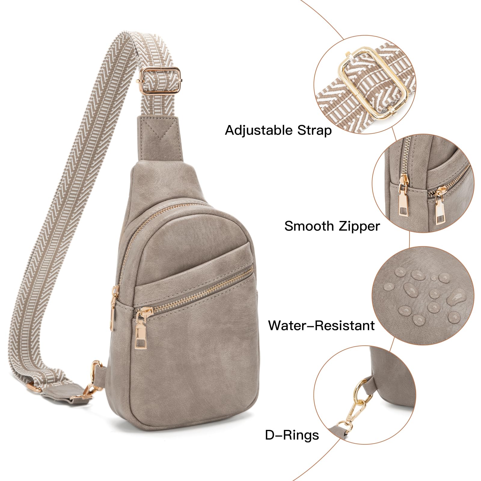 Vegan Leather Crossbody Sling Bag for Women - Small Chest Bag Purse, Fanny Pack for Running, Travel & Everyday Use