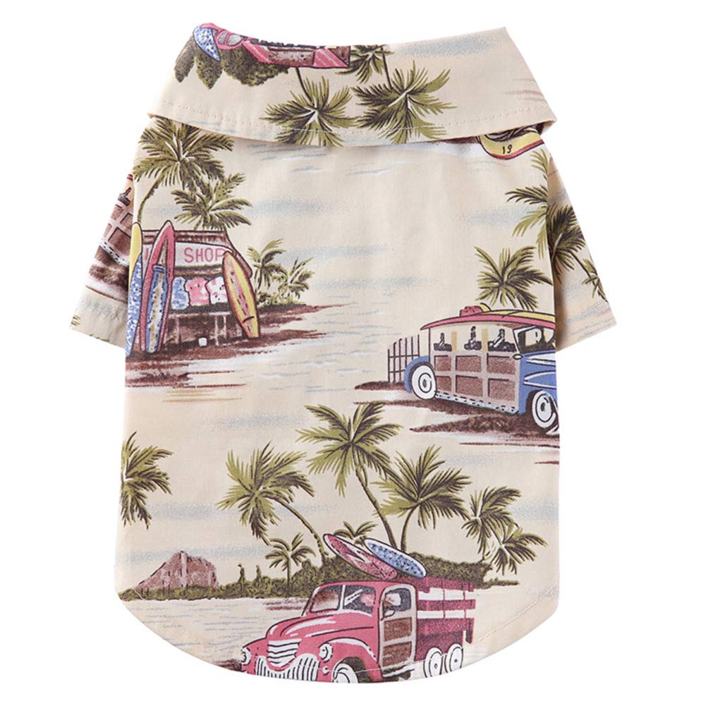 Trendy Summer Pet Hawaiian Beach Plaid Print Shirt for Dogs - Beige Daisy Floral Design | Perfect for Beach Outings, Vacation Photos & Outdoor Adventures