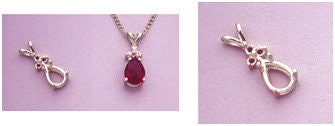 Solid Sterling Silver or 14kt Gold 7x5mm Pear Cut Pendant Necklace with 3 Stone Accent Setting - Handcrafted in USA | Perfect for Anniversary Gifts, Valentine's Day & Special Occasions