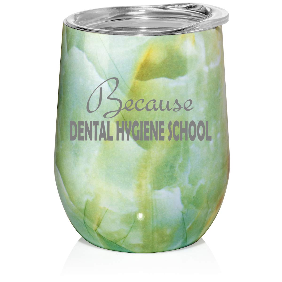 12 oz Double Wall Vacuum Insulated Stainless Steel Marble Wine Tumbler - Stemless Coffee Travel Mug with Lid - Funny Hygienist Gift for Dental Students - Perfect for Office, Commute & Outdoor Adventures (Turquoise Green Marble)