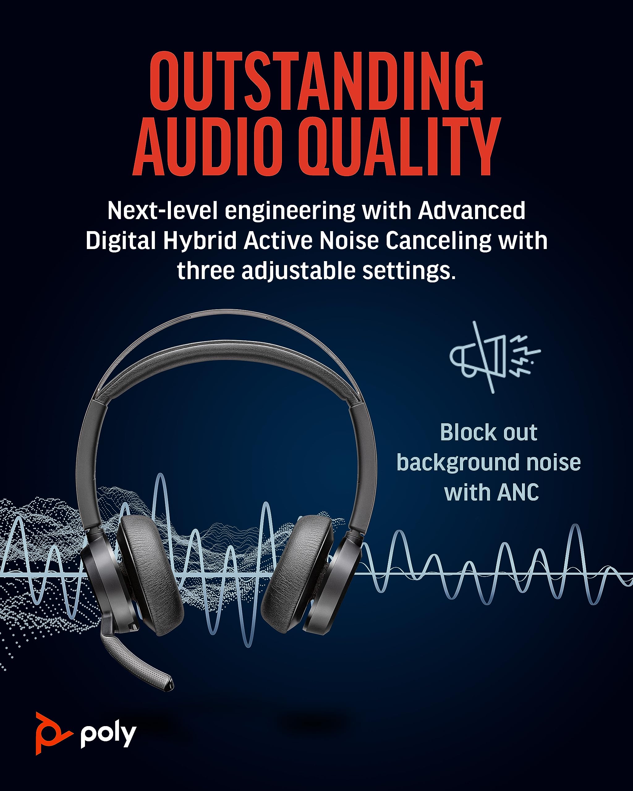 Poly Voyager Focus 2 UC Wireless Headset with Active Noise Canceling (ANC) - Bluetooth Headphones for PC, Mac & Mobile - Certified for Microsoft Teams & Zoom - Perfect for Home Office, Remote Work & Video Conferencing - Amazon Exclusive