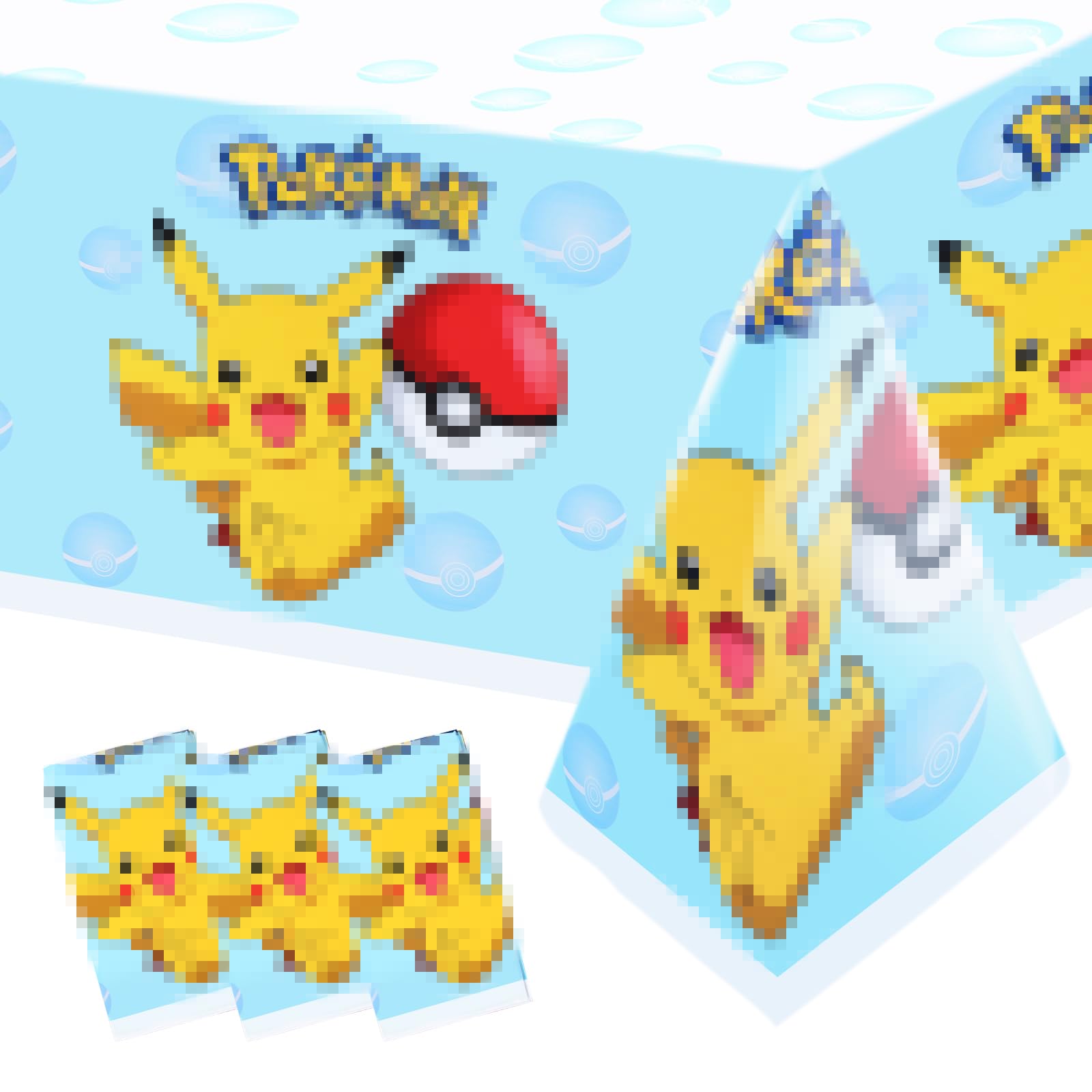 3PCS Anime Themed Tablecloth Set - Cartoon Birthday Party Decorations for Kids, Girls & Boys - Waterproof Table Covers for Baby Shower, Room Decor & Themed Parties (Perfect for Birthday Celebrations, Anime Events & Children's Room Decorations)