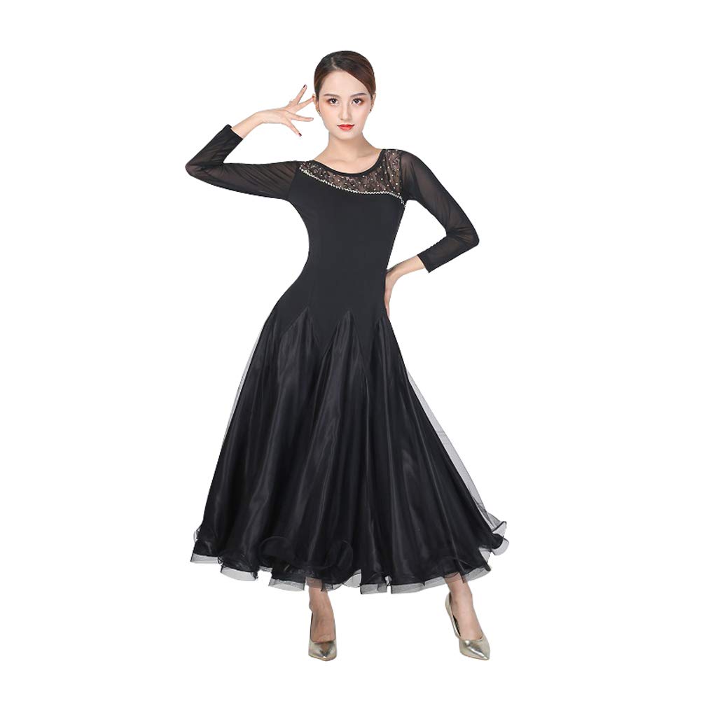 Elegant Ballroom Dance Dress for Women - Long Sleeve Slim Fit Waltz Performance Costume | Competition Standard Outfit for Latin, Standard & Social Dancing