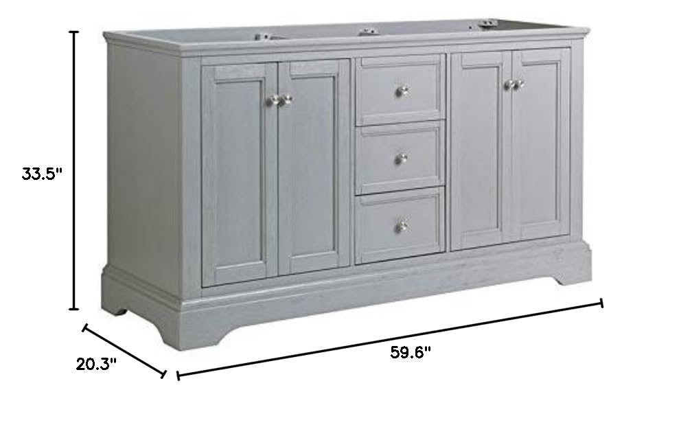 Fresca Windsor 60 Inch Gray Textured Traditional Double Sink Bathroom Vanity Cabinet - Sink Not Included | Perfect for Master Bathroom & Guest Bath Remodeling