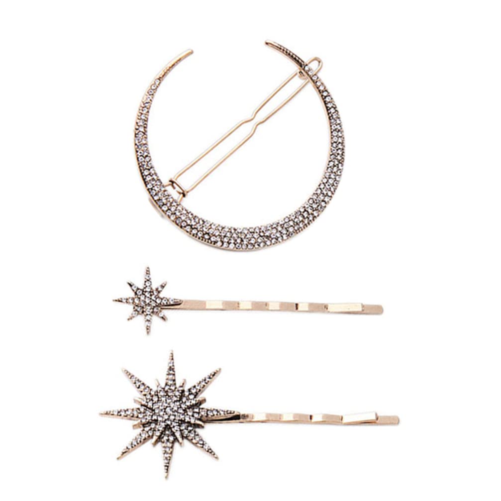 3pcs Star Moon Rhinestone Hair Clips for Women & Girls - Elegant Hair Accessories for Parties, Weddings, and Everyday Wear