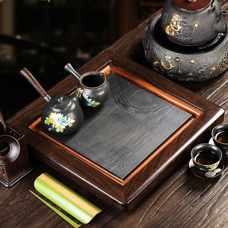 Premium Iron Tea Set with Ebony Tea Tray - Traditional Chinese Gongfu Tea Ceremony Set for Home, Office & Gift Giving