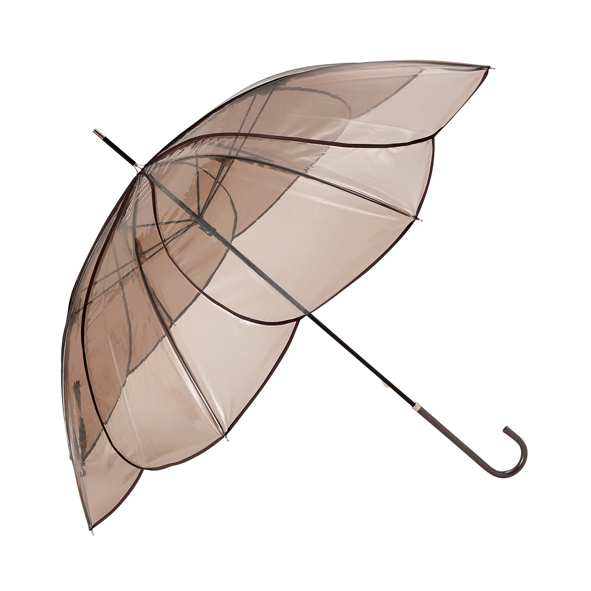 Clear Umbrella with Brown Color Piping - 58 Inch Windproof Golf Umbrella for Men & Women - Perfect for Golfing, Walking, and Outdoor Activities