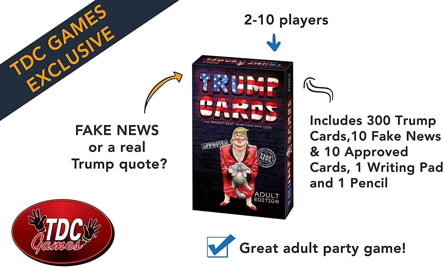 TDC Games Fake News or Real Trump Quotes? - Fun Adult Party Game for Trump Supporters & Political Enthusiasts - Perfect for Game Nights, Political Debates & Social Gatherings