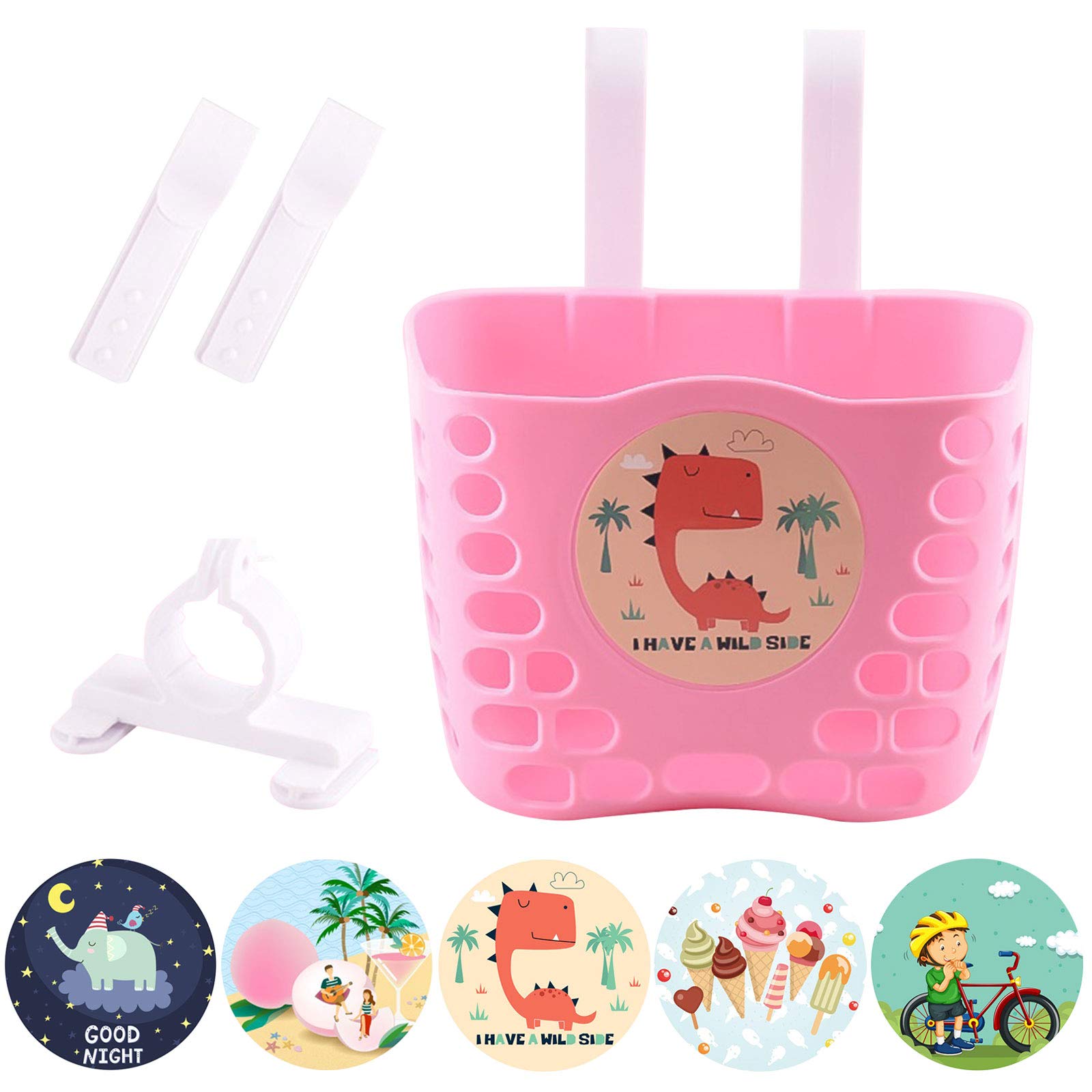 OneGas Kids Bike Basket - White Front Handlebar Basket with Cute Cartoon Design for Boys & Girls | Perfect for School Commutes, Park Rides & Family Cycling Adventures