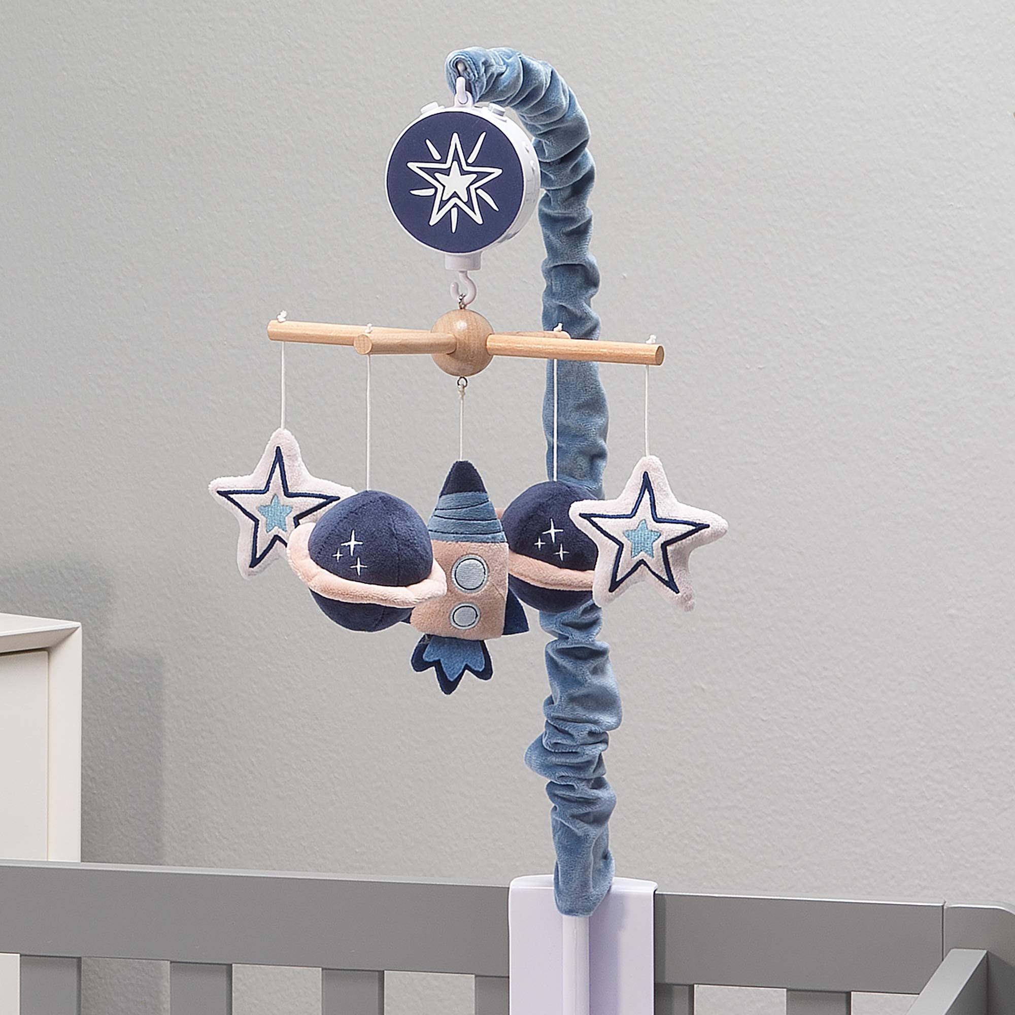 Lambs & Ivy Sky Rocket Planets and Stars Musical Baby Crib Mobile Soother Toy - Blue | Calming Nursery Decor for Newborns & Infants | Perfect Baby Shower Gift