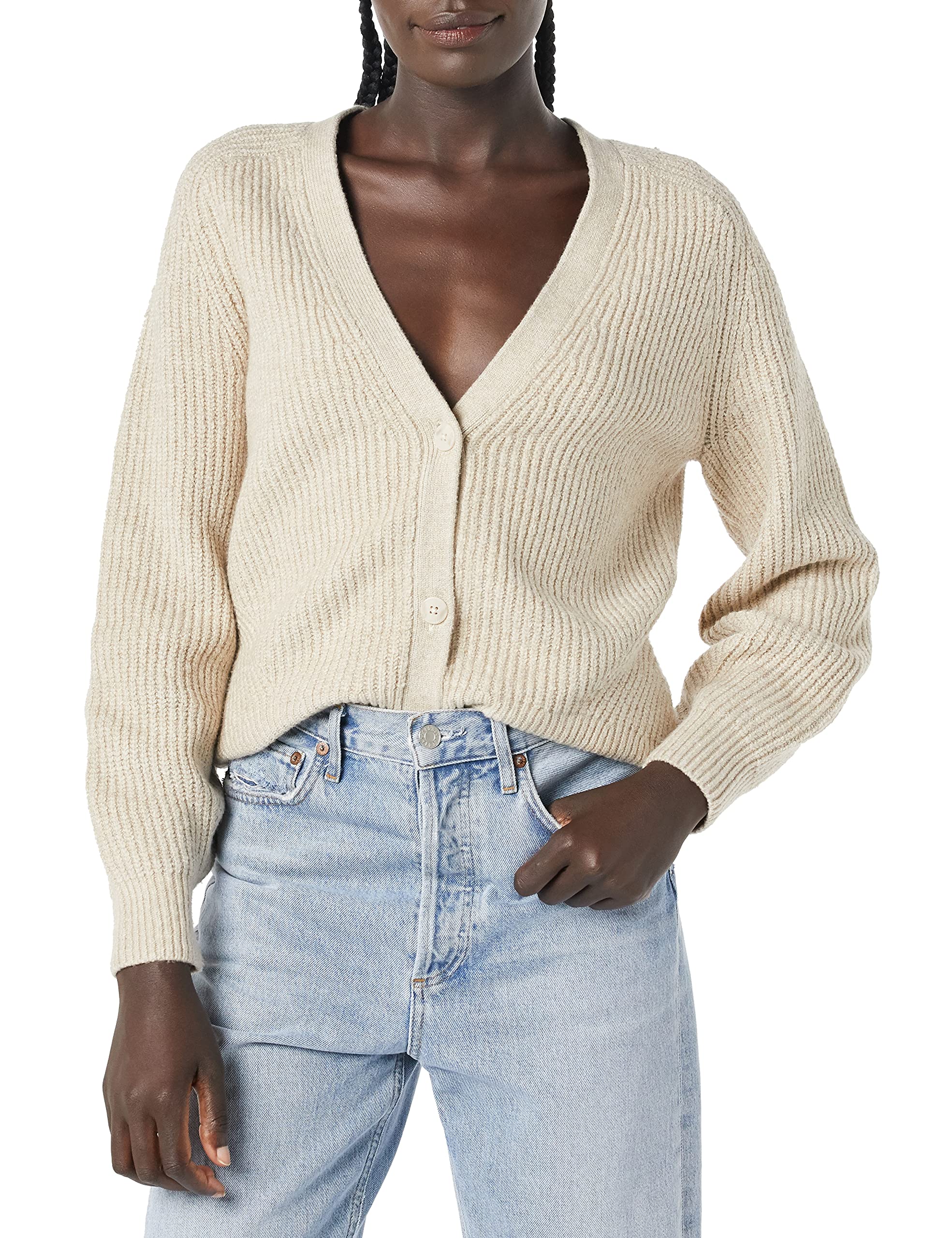 Amazon Essentials Women's Soft Touch Ribbed Blouson Cardigan Sweater - Cozy Long Sleeve Open Front Knit Wrap for Fall & Winter - Perfect for Office, Lounge & Casual Outings