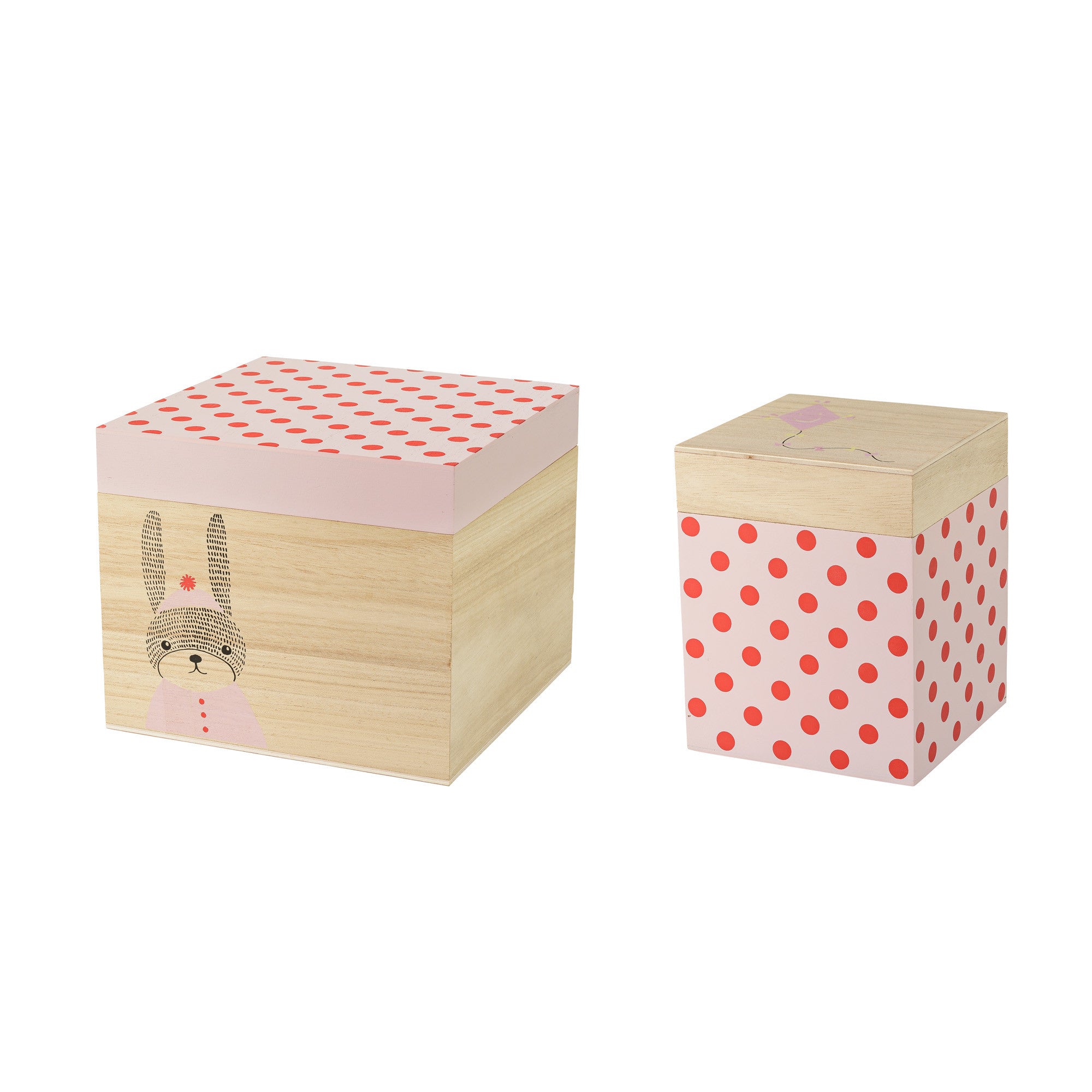 Bloomingville Set of 2 Decorative Storage Boxes with Red and Nude Nature Prints - Perfect for Home Organization, Bedroom & Office Decor