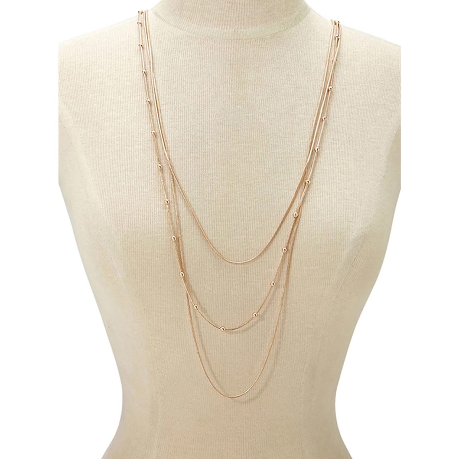 Elegant Gold Sweater Chain - Multi-Layer Choker with Tassel Pendant & Beaded Detail | Stylish Long Bar Charm Necklace for Women | Perfect for Layering, Boho Fashion & Casual Outfits