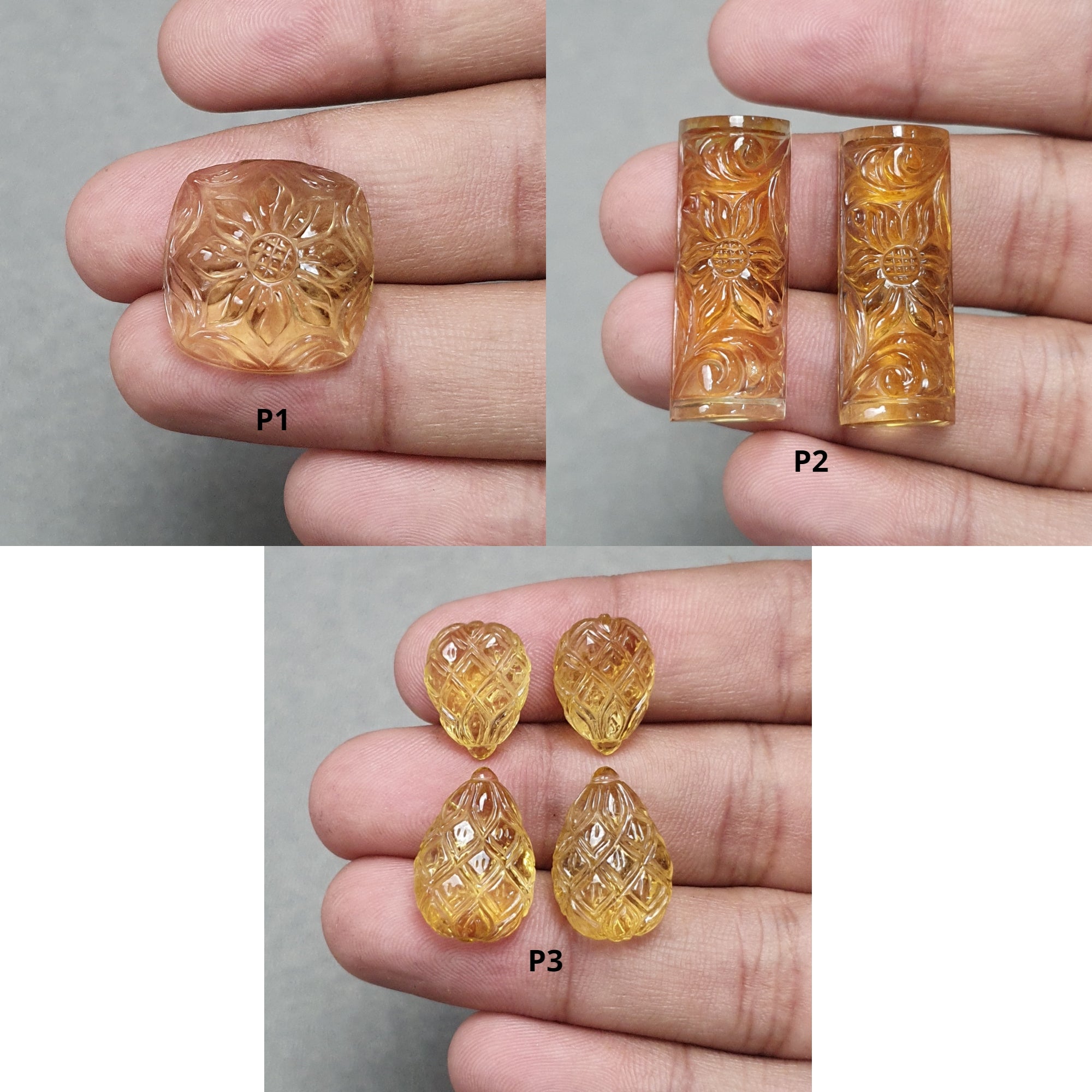 Natural Untreated Yellow Citrine Gemstone Carvings - Handcrafted Pear & Triangle Shape Pairs for Earrings Jewelry Making | Healing Crystal Gift for Meditation & Energy Work