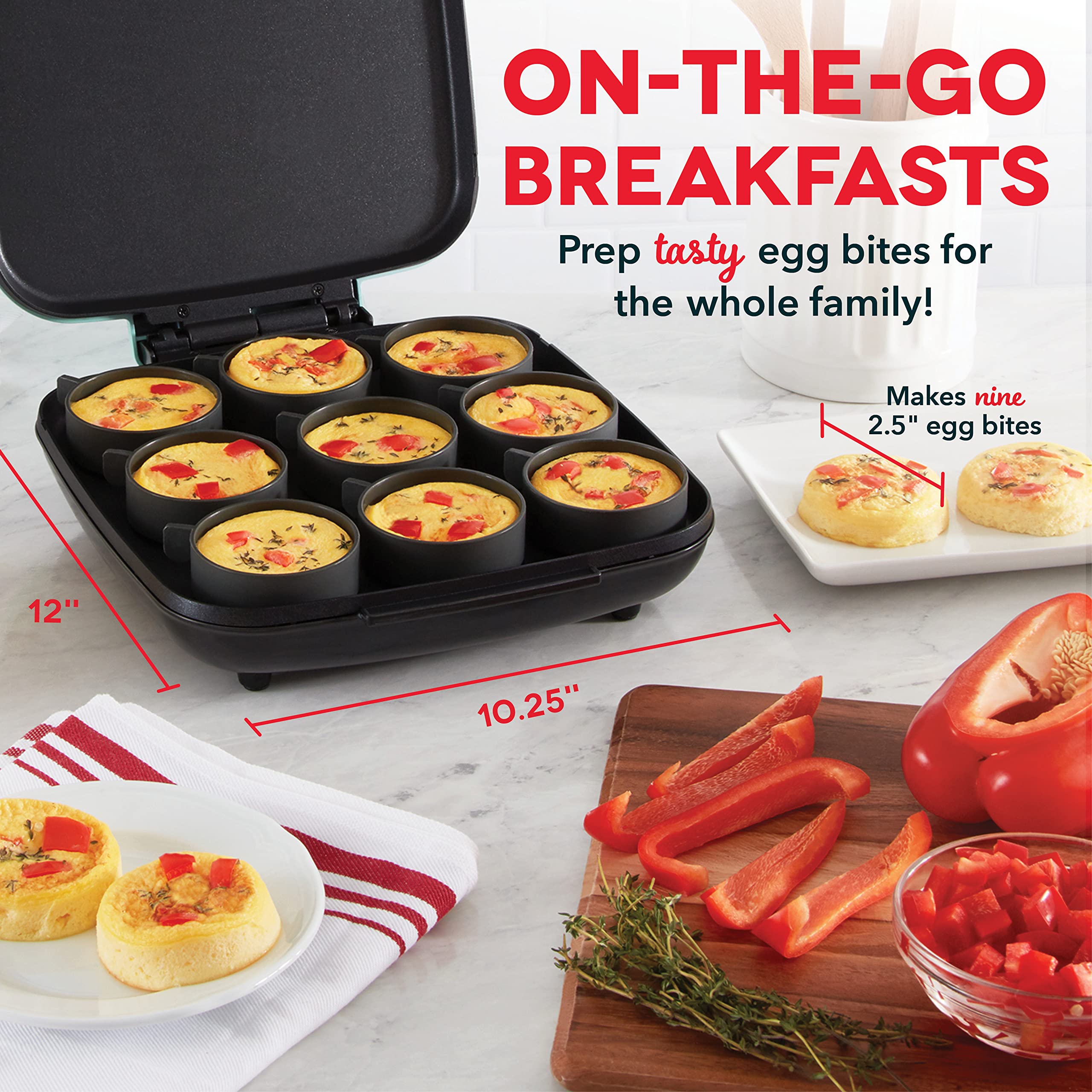 DASH Sous Vide Style Family Size Egg Bite Maker - 9 Servings | Perfect for Breakfast Bites, Sandwiches, Healthy Snacks & Keto/Paleo Desserts | Quick & Easy Meal Prep for Busy Mornings, Office Lunches & Family Gatherings | Aqua