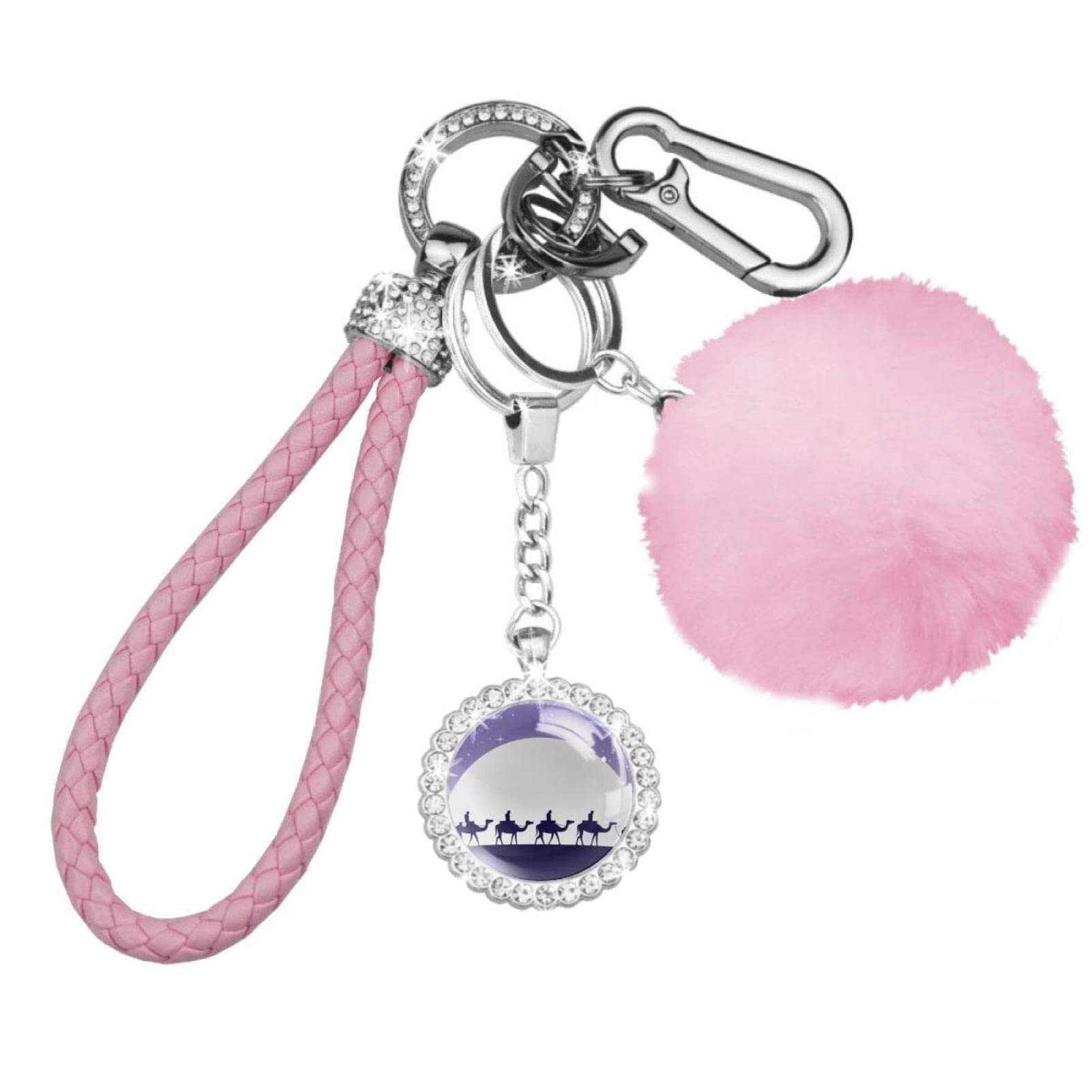 Fantasy Desert Moonlight Keychain Set - 8 Pcs Cute Pompom Keychains for Women & Girls, Durable Portable Key Accessories - Perfect for Backpacks, Purses, Gifts & Everyday Use