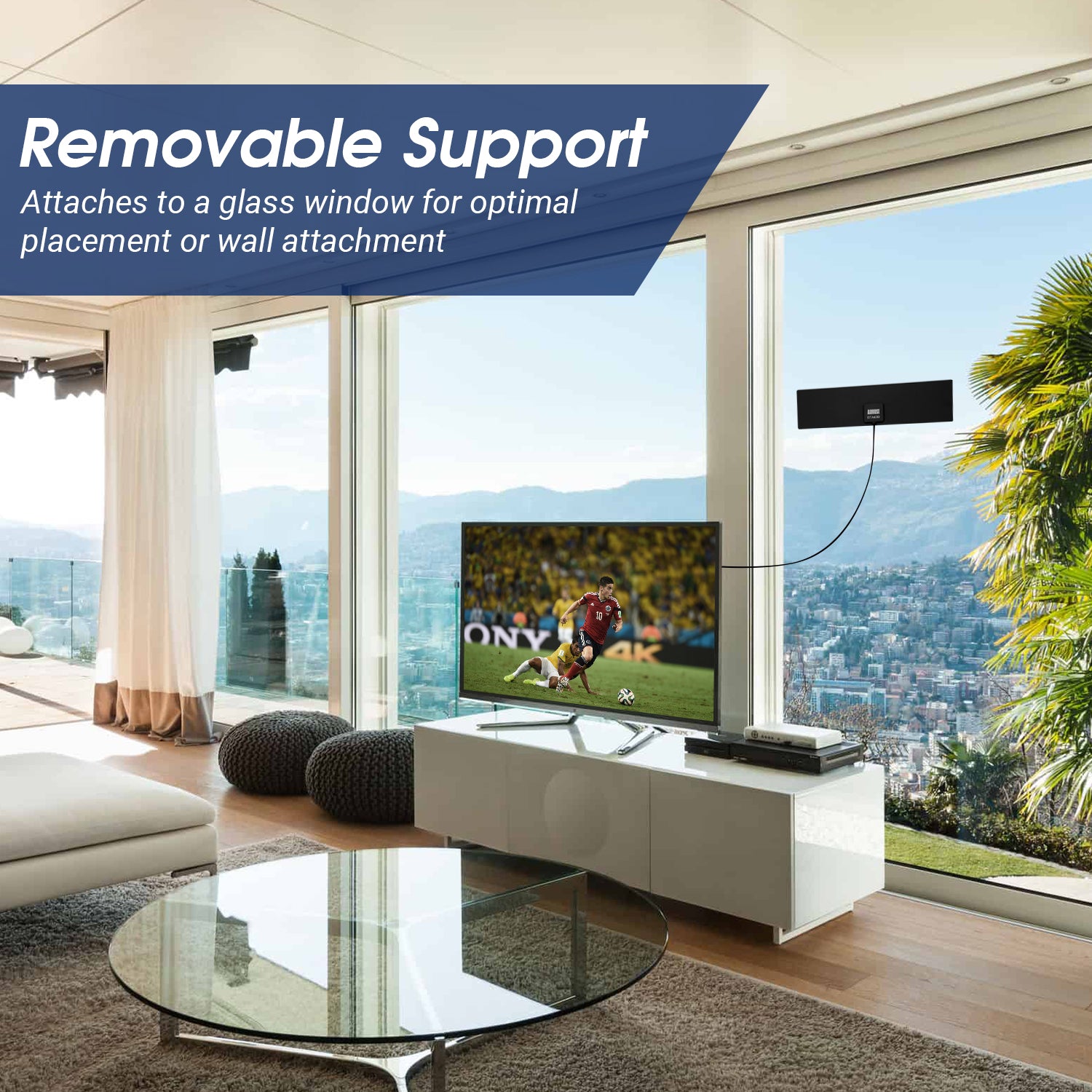 August DTA420 Flat Digital TV Antenna - High Gain Indoor HDTV Antenna for Freeview Channels | 5dBi Reception, Window/Wall Mount | Perfect for Home, Office & RV Use