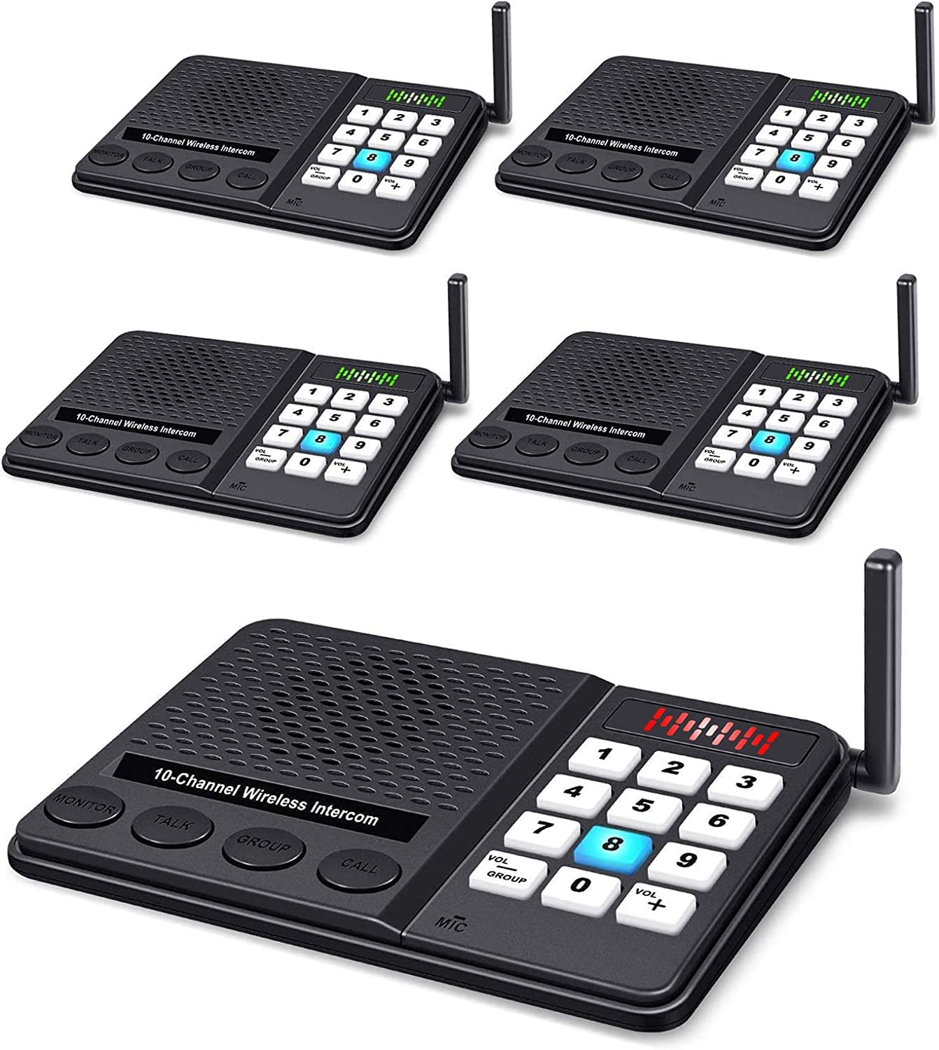 5 Pack Wireless Intercom System for Home & Business - 10 Channel 3 Code Room to Room Communication Device - Ideal for Houses, Offices, and Multi-Level Buildings