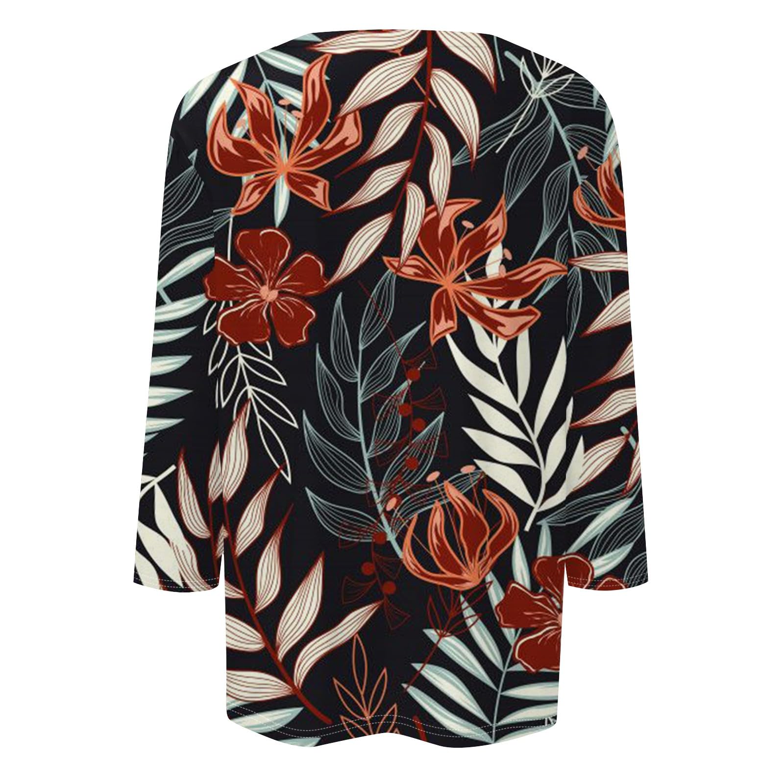 Women's 3/4 Sleeve Loose Hawaiian Shirt - Summer Crewneck Basic Tee Top for Casual Wear, Beach Vacation & Tropical Outfits