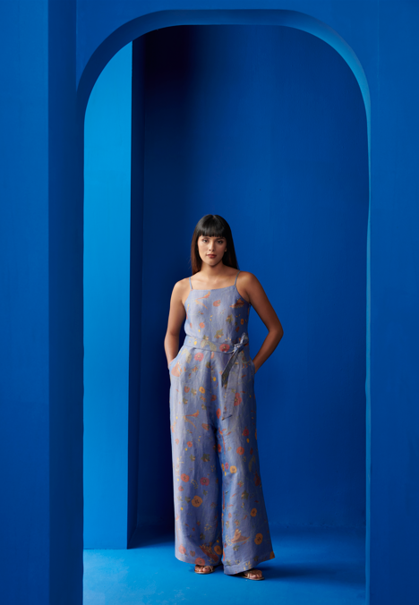 Mastani Silk Brocade Jumpsuit in Cobalt Blue - Elegant Women's One-Piece Outfit for Parties, Weddings & Special Occasions