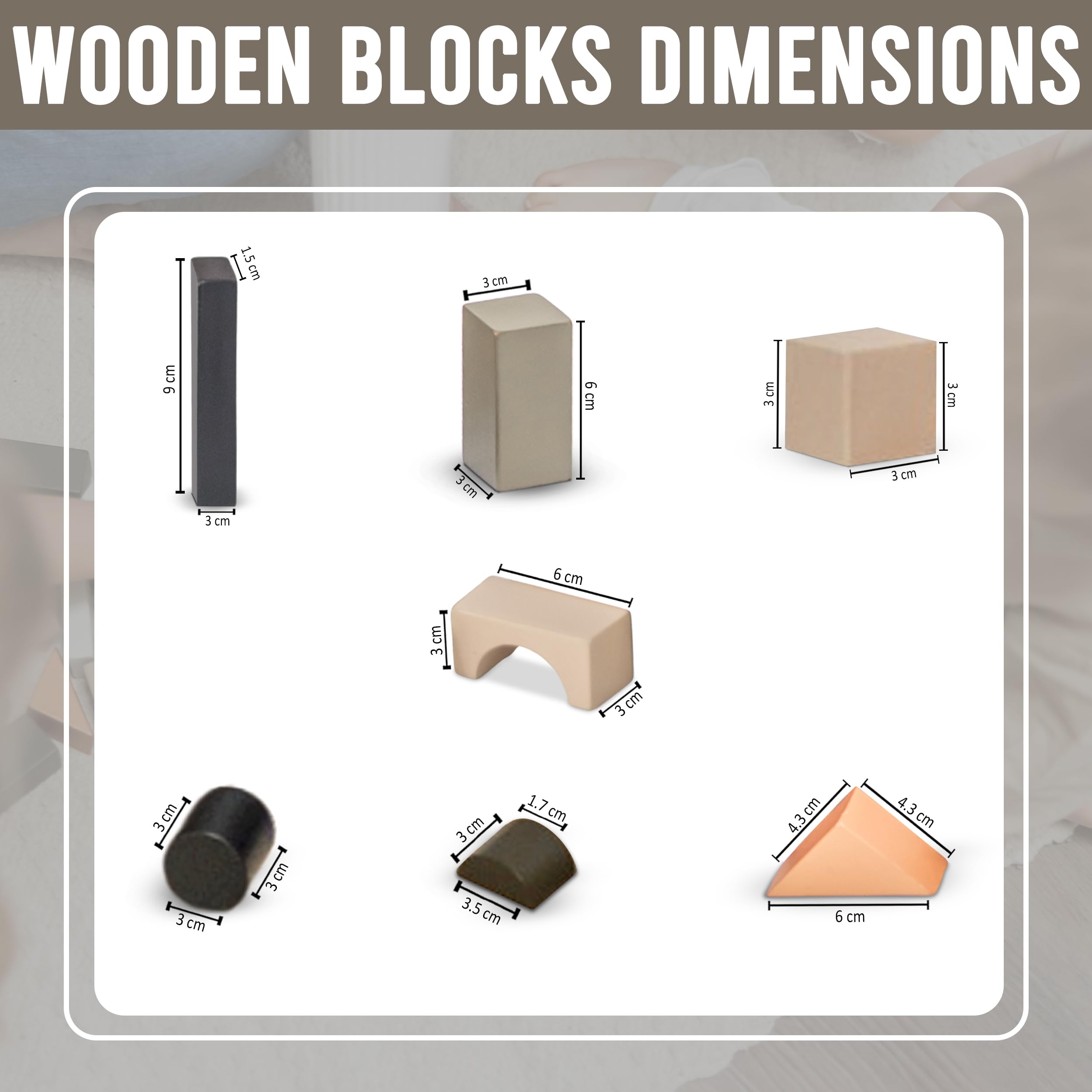 46 Pieces Wooden Building Blocks for Toddlers 1-3 - Kids Stacking Blocks with Assorted Shapes, Durable Wood Blocks for Creative Play, Perfect for Preschool Learning and Family Bonding Activities