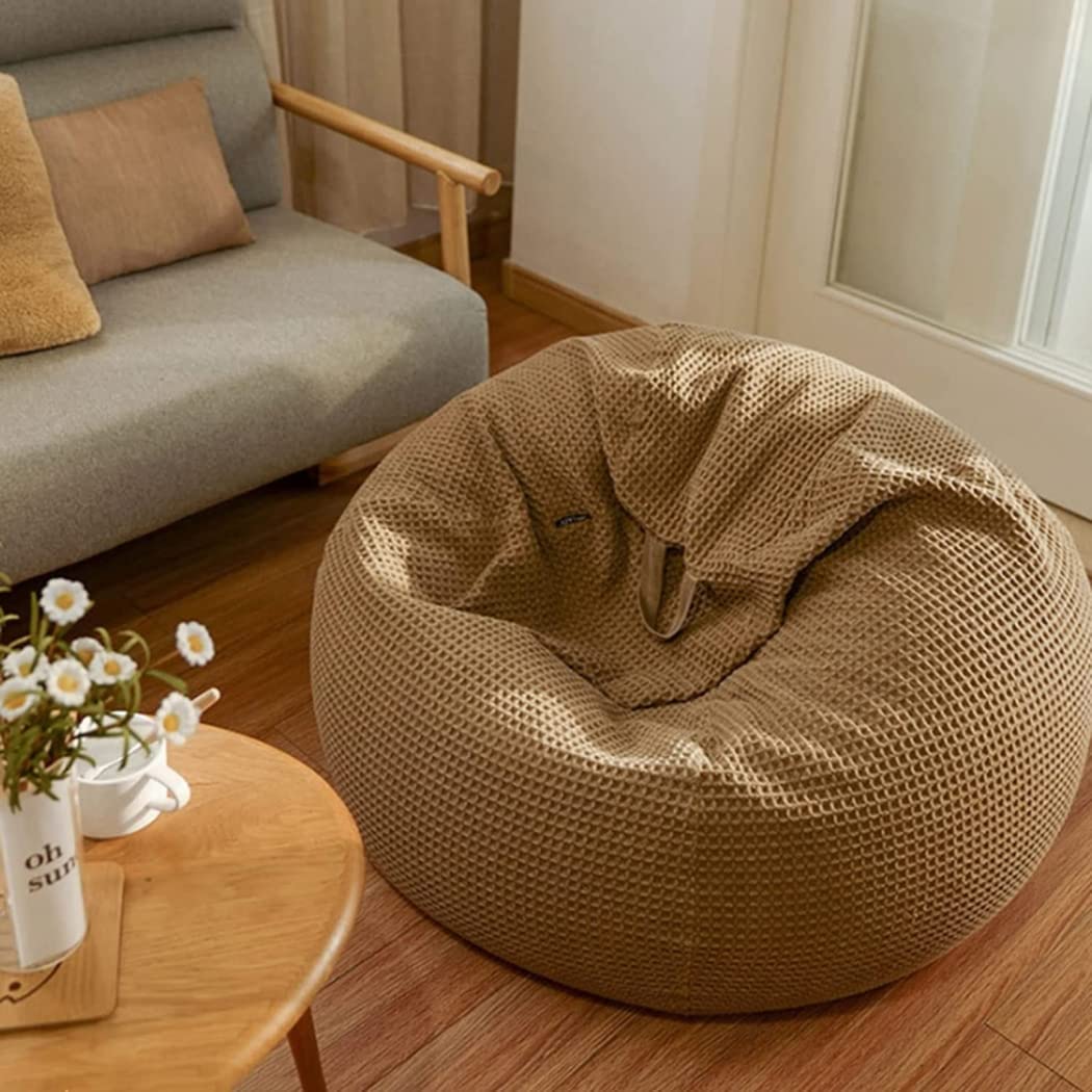 Soft Cotton Bean Bag Chair Cover (No Filler) - 100x100cm Brown Stuffable Replacement Slipcover for Lazy Lounger & Sofa - Perfect for Kids & Adults - Ideal for Living Room, Bedroom, Playroom & Dorm Decor