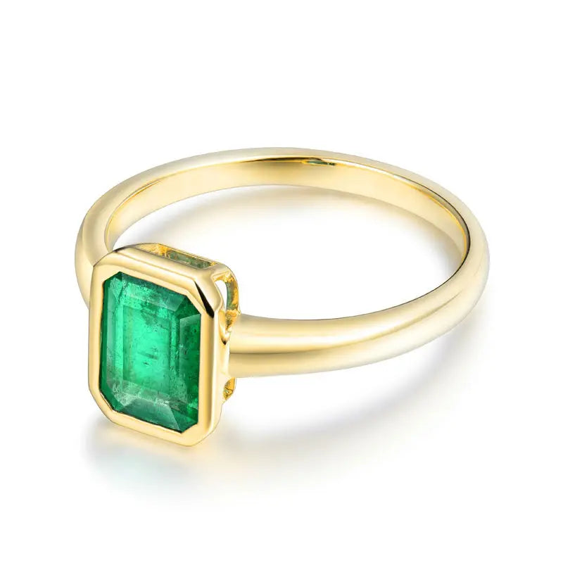 14K Yellow Gold Natural Emerald Promise Ring for Women - Elegant Fine Jewelry Gift for Christmas, Anniversary, Engagement & Special Occasions