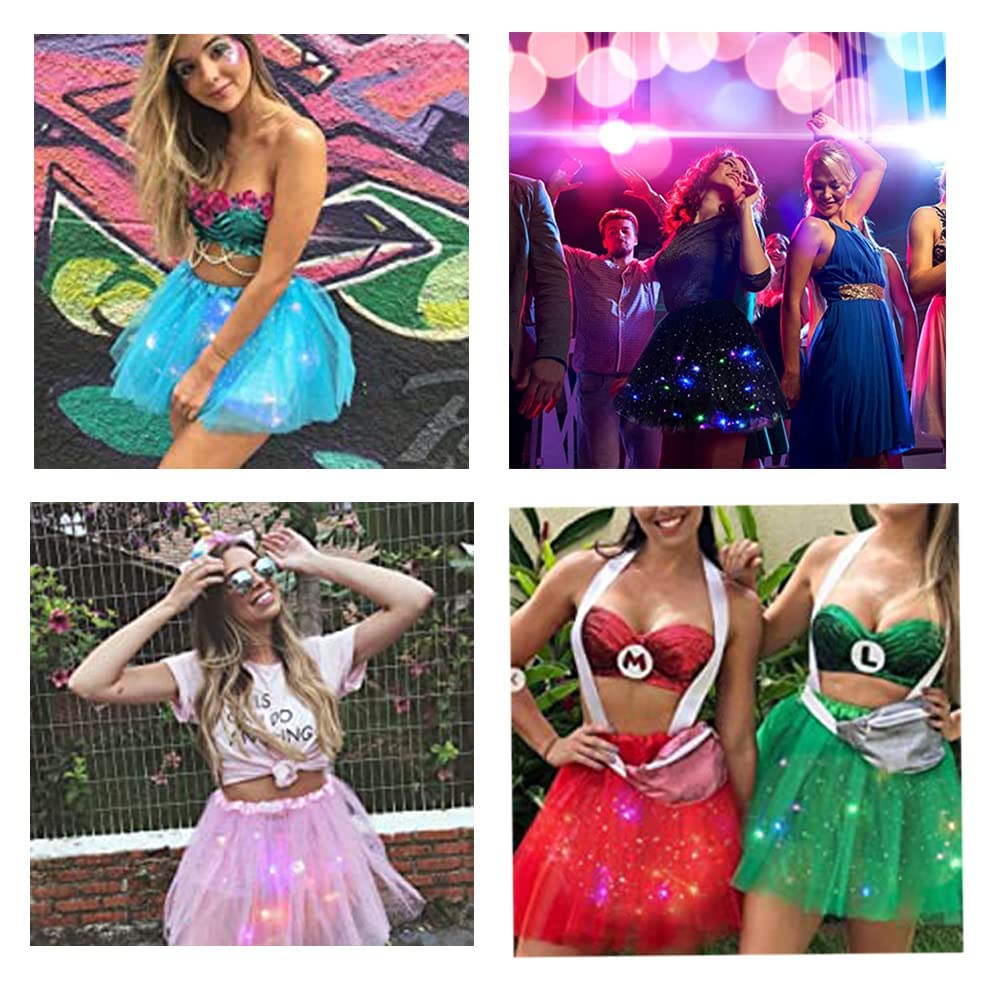 LED Tutu Skirt for Women - Light Up Ballet Dance Tulle Skirt with Layers for Party, Rave, Halloween Costume & Performance - Glow in the Dark Skirt for Dance Recitals, Night Events & Festivals