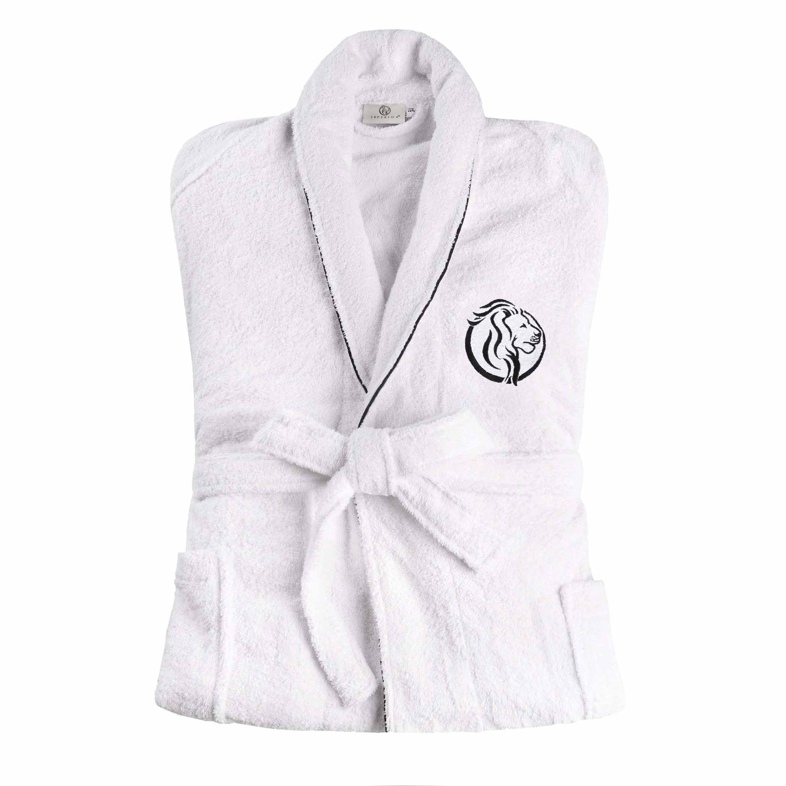 Premium Cotton Unisex White Embroidered Bathrobe - Super Absorbent & Fluffy for Spa, Hotel & Home Relaxation