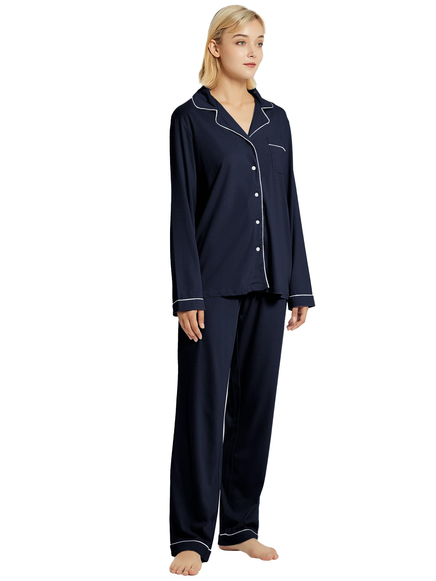 Women's Cotton Pajama Set - Long Sleeve Button Down Sleepwear for Cozy Nights