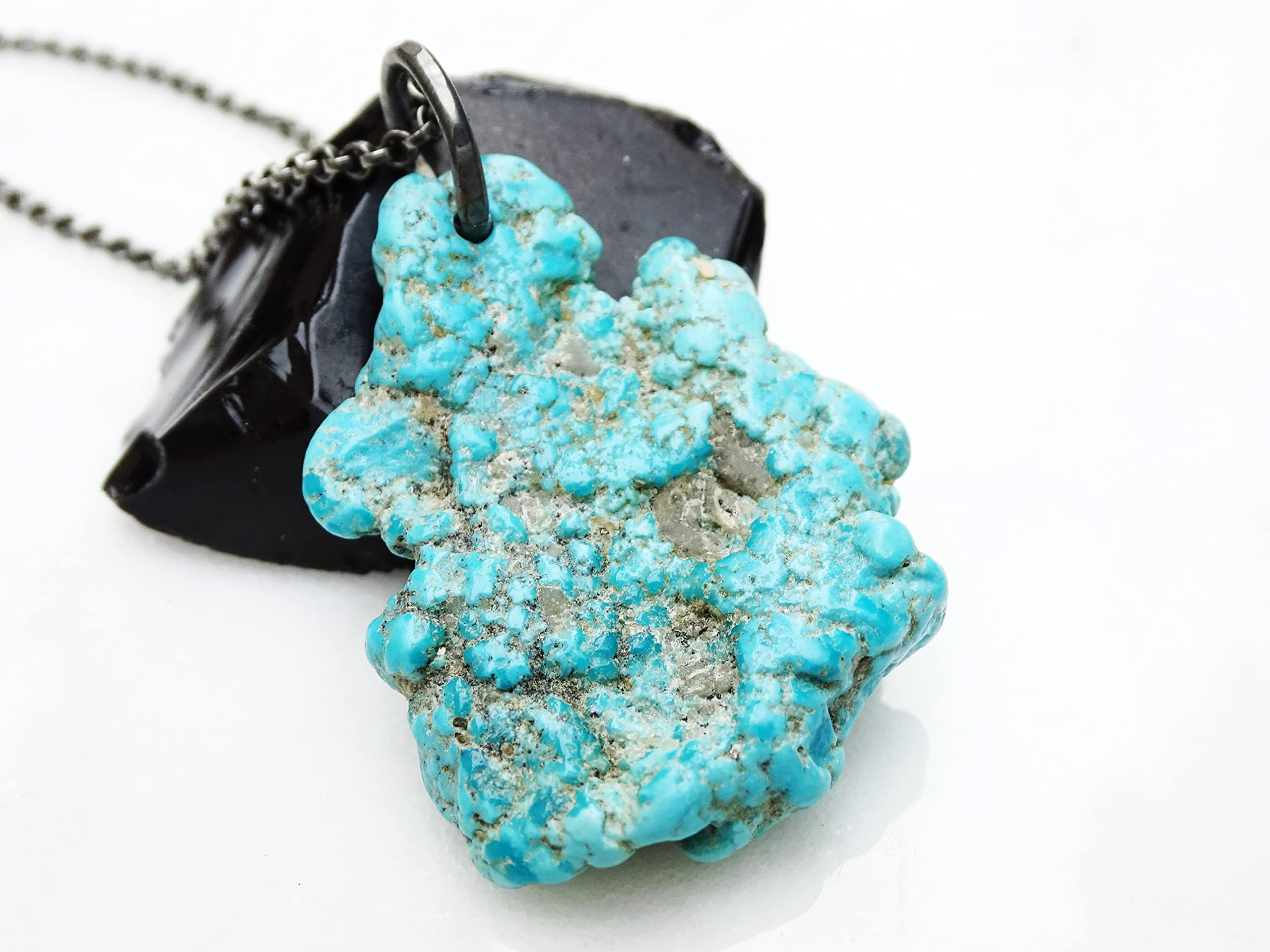 Natural Big Turquoise Pendant Necklace for Men - Raw Sleeping Beauty Turquoise Nugget in Sterling Silver - Perfect for Casual Wear, Gifts & Boho Style