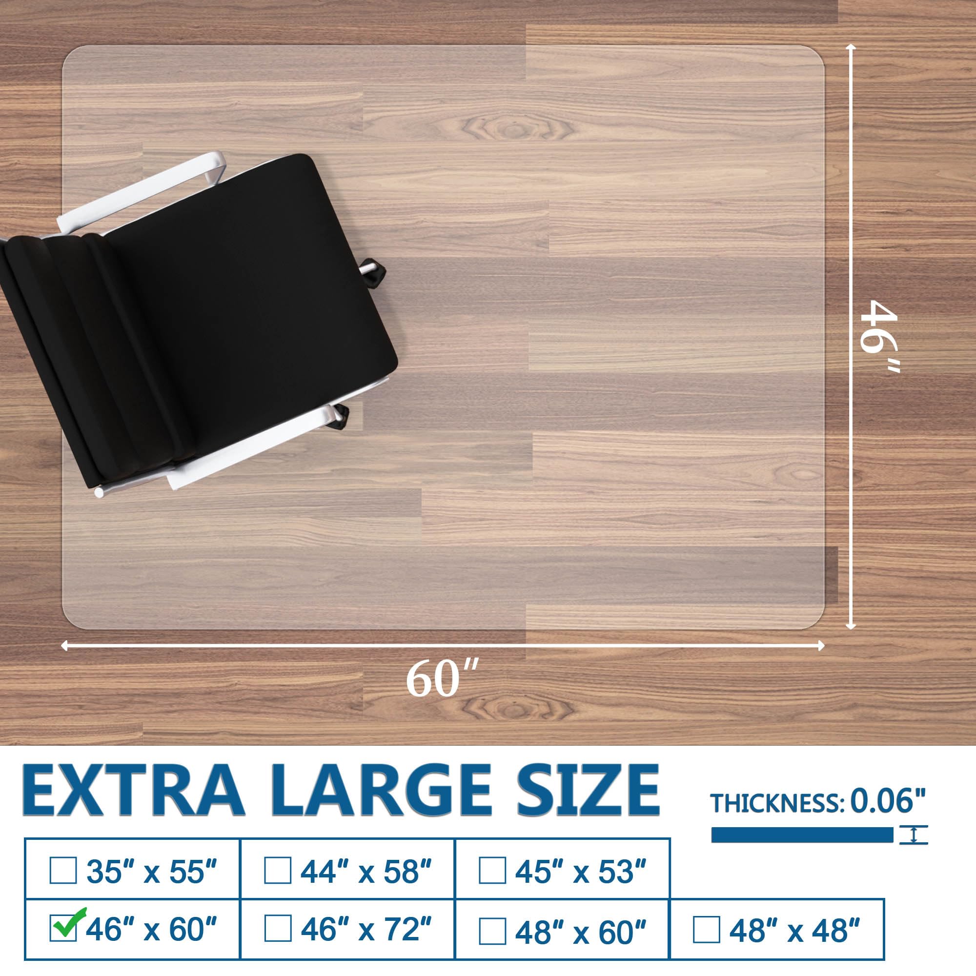 46” x 60” Clear Large Chair Mat for Hardwood Floors - Office Chair Mat Protector for Home & Workspace - Easy Rolling & Cleaning - Perfect for Desks, Gaming & Study Areas (Rectangle)