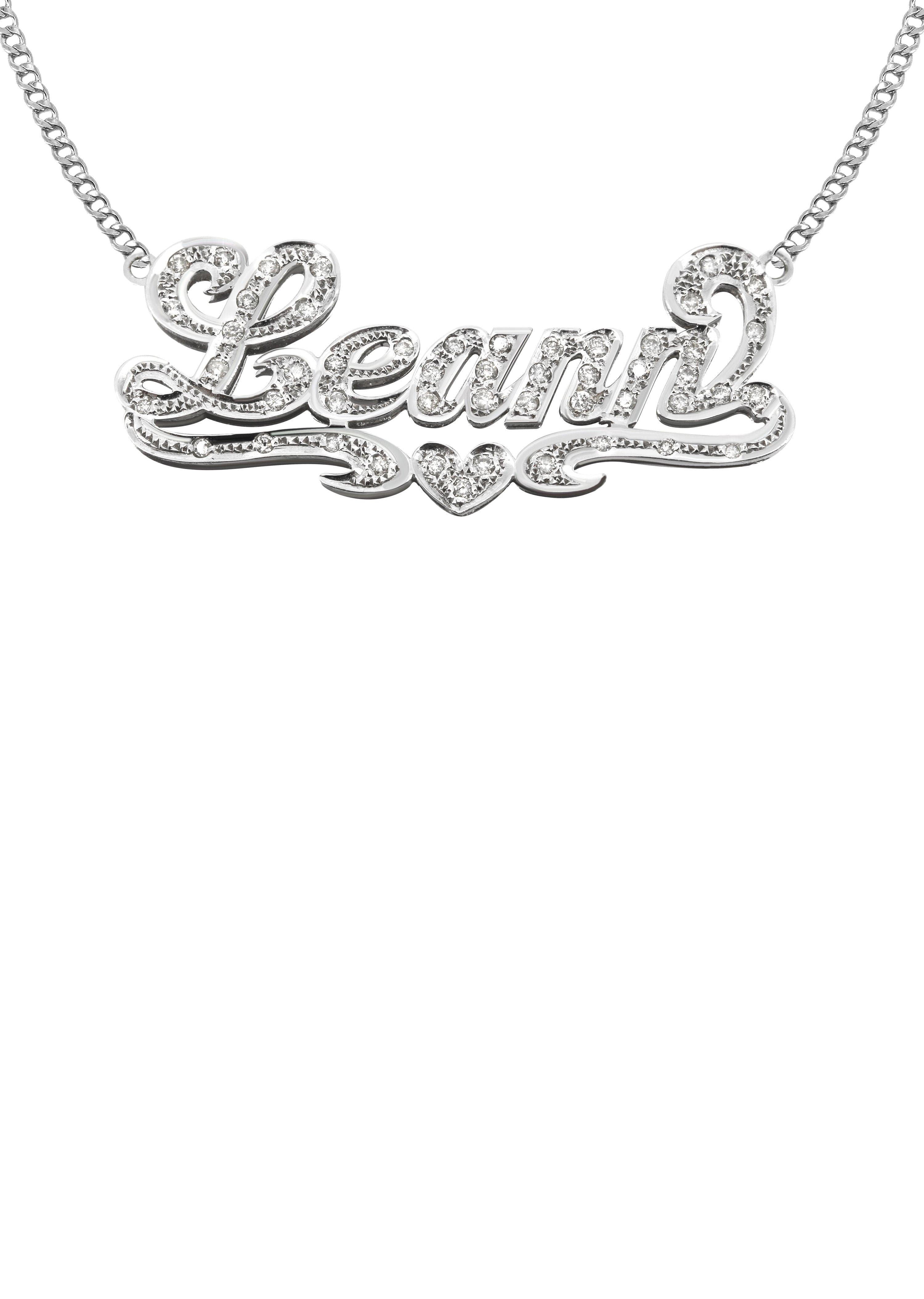 14K White Gold Diamond Name Plate Necklace for Women - Personalized Custom Engraved Jewelry Gift for Birthday, Anniversary & Special Occasions