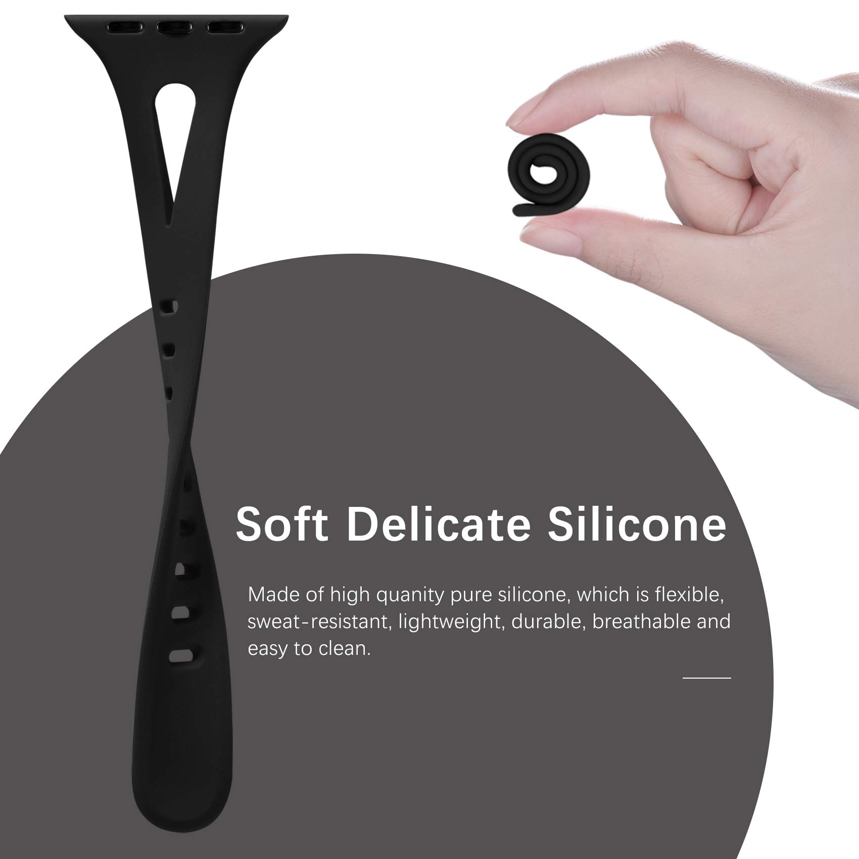 Getino Soft Silicone Sport Band for Apple Watch Series 1-10 & SE (42mm/44mm/45mm/46mm/49mm) - Breathable, Slim Design for Women & Men - Black/White/Pebble Gray/Blue Gray - Perfect for Running, Gym & Everyday Wear