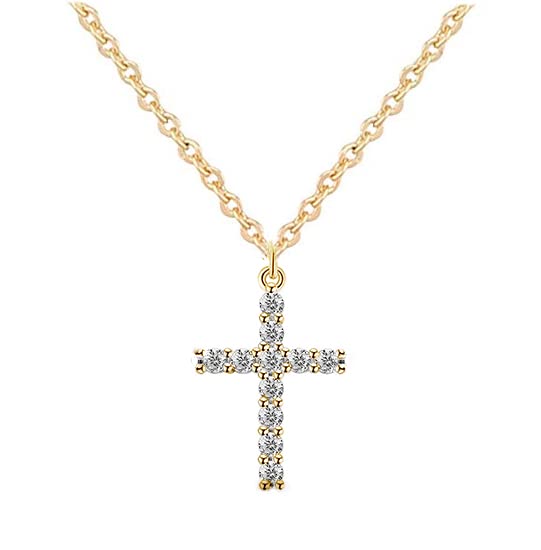 Classic style 5-small cz gold cross necklace