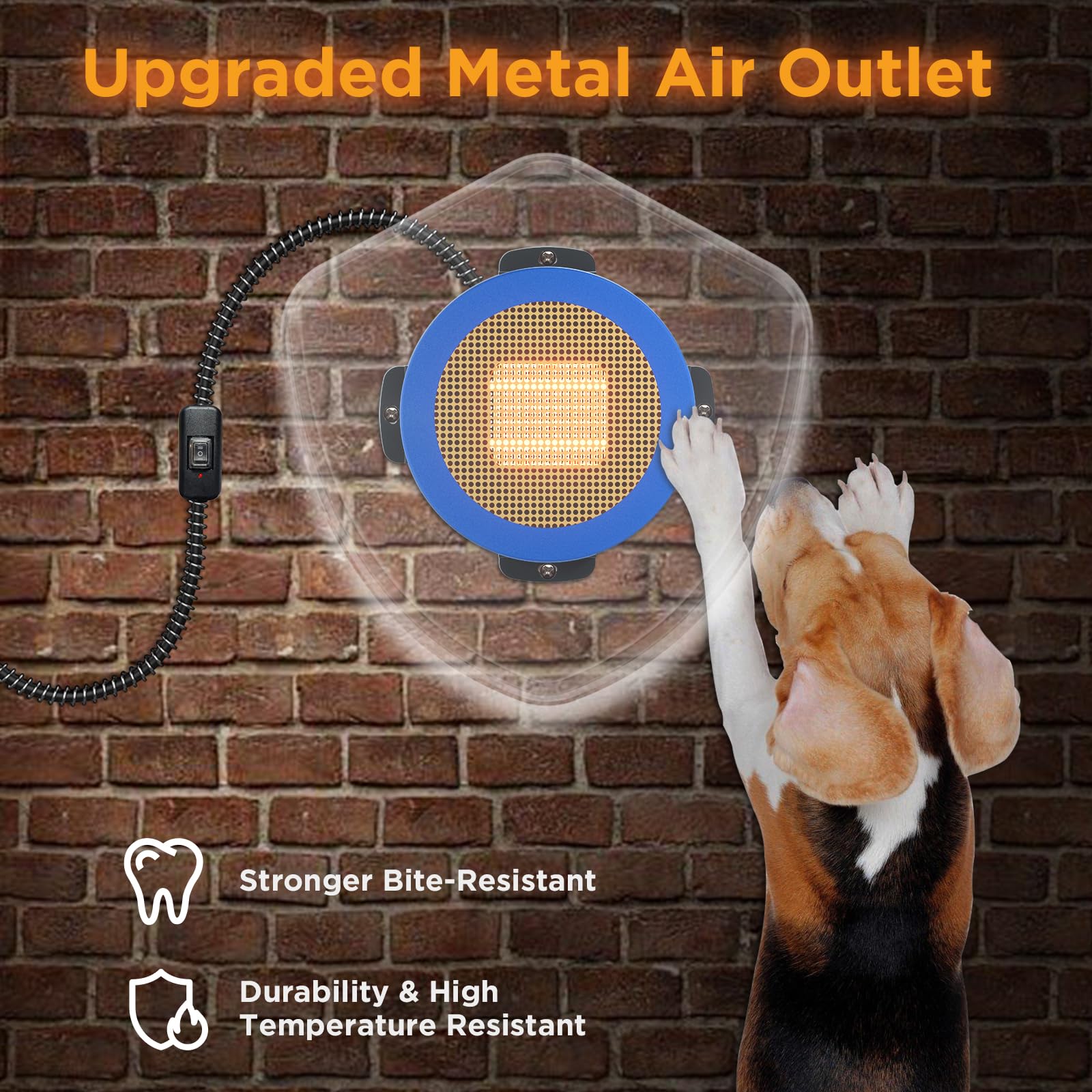 TURBRO 400W Electric Pet Heater - Wall Mount Dog House Heater with 10ft Chew Proof Cord, Waterproof Control & Overheat Protection - UL Certified Blue Heater for Kennels, Cat Cages & Chicken Coops - Perfect for Outdoor Winter Use in Garages, Barns and Backyards