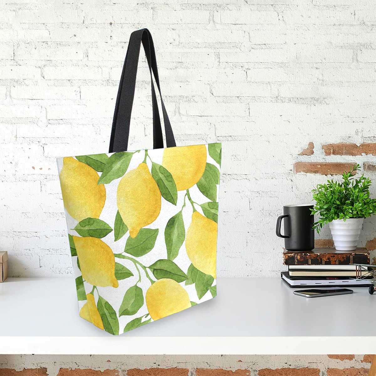 SUABO Large Lemon Print Canvas Tote Bag for Women - Reusable Casual Shoulder Handbag, Eco-Friendly Grocery Shopping Bag for Beach, Market & Daily Use