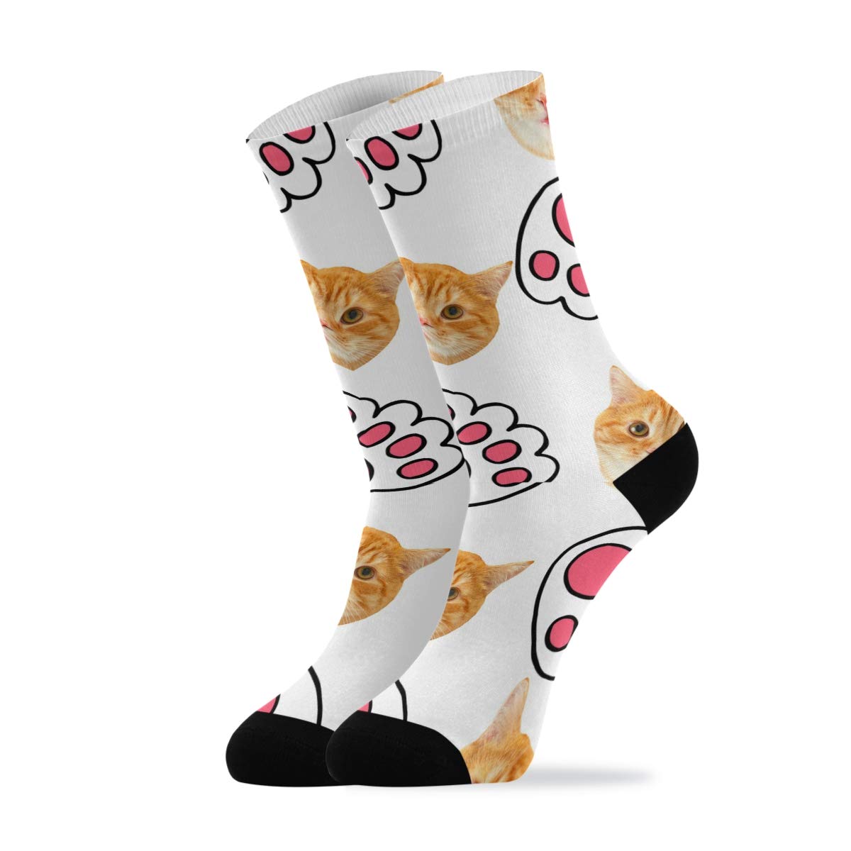 Custom Photo Socks with Cute Cat & Paw Doodles - Personalized DIY Socks for Men & Women | Unique Gift for Birthdays, Christmas & Couples