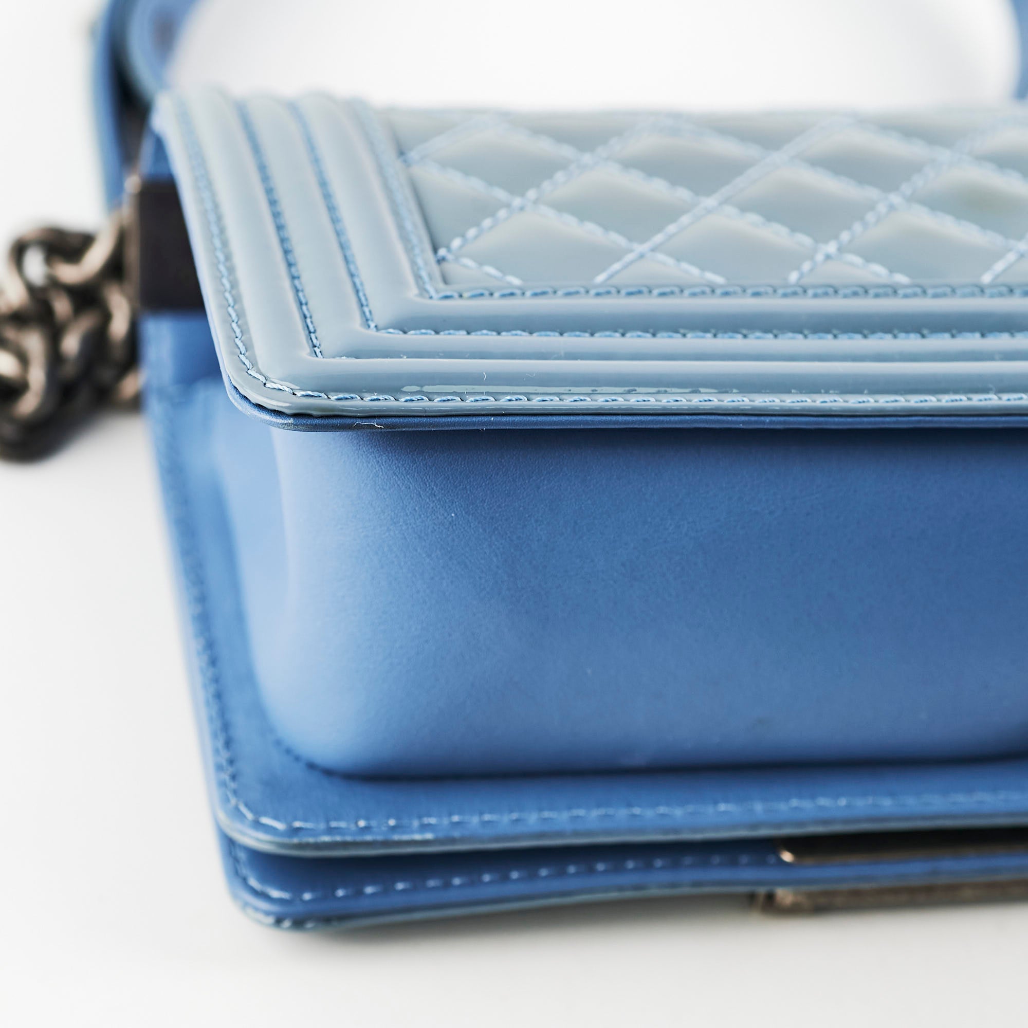 Chanel Small Boy Patent Blue Leather Shoulder Bag - Luxury Designer Handbag for Women, Perfect for Parties & Evening Events