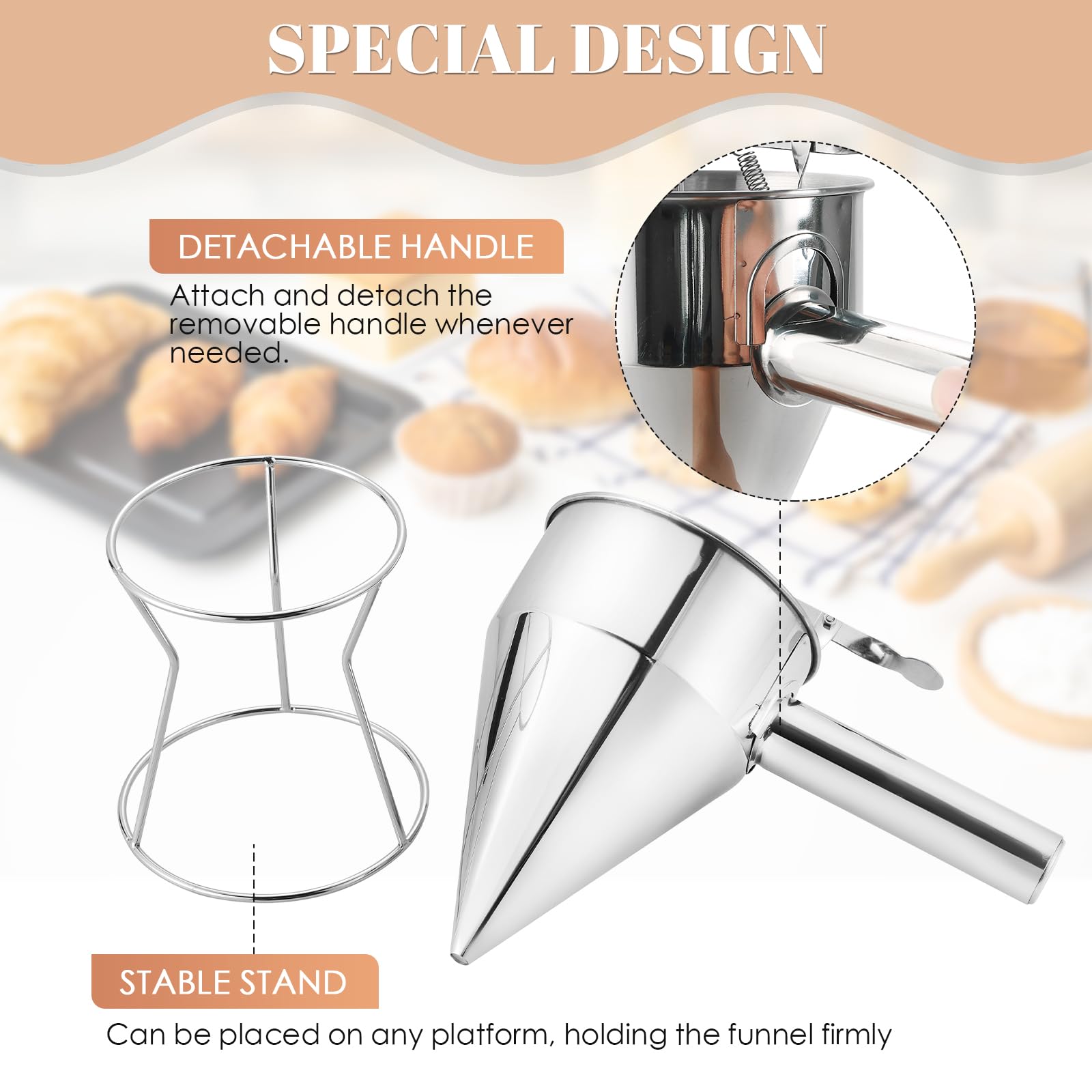 MAOPINER 1200ML (40.5OZ) Stainless Steel Pancake Batter Dispenser - Commercial Piston Funnel Cake Maker for Takoyaki, Crepes & Baking | Chocolate & Confectionery Dispenser with Stand | Perfect for Restaurants, Bakeries & Home Cooking