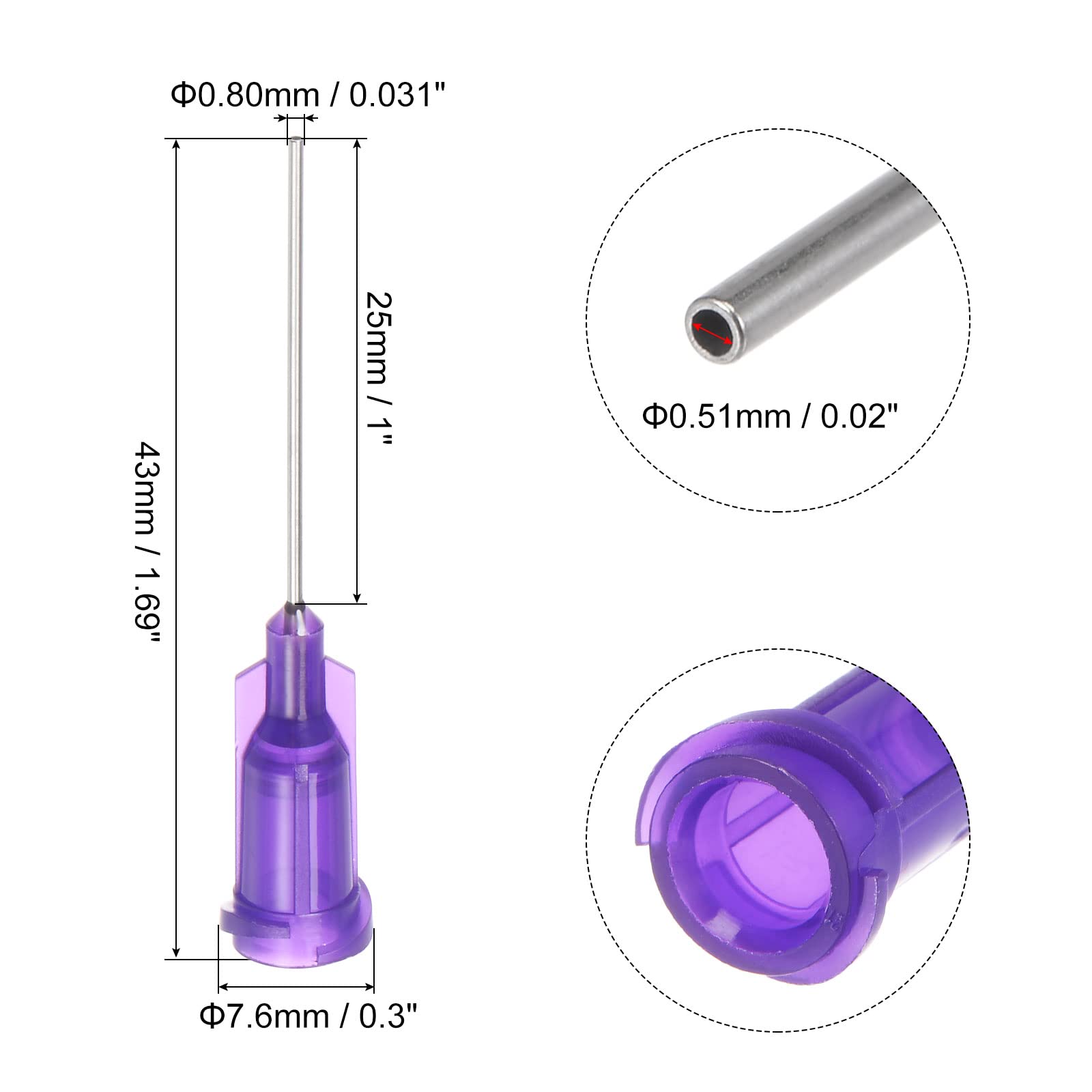 Industrial Blunt Tip Dispensing Needle with Luer Lock for Liquid Glue Gun - 21G 1 Inch, 10 Pack (Purple) - Perfect for Precision Adhesive Application, DIY Crafts, and Industrial Bonding Projects