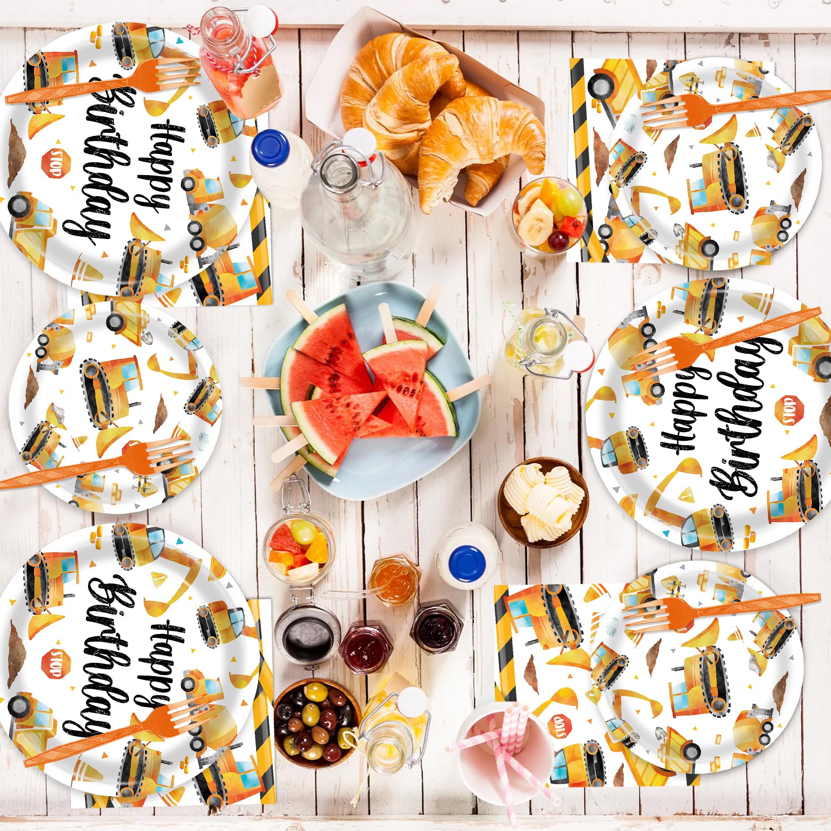 96 Pcs Construction Themed Paper Plates & Napkins - Heavy Duty Party Decorations for Construction Birthday, Baby Shower, or Themed Events - Perfect for DIY Crafts, School Projects, and Kids' Party Supplies