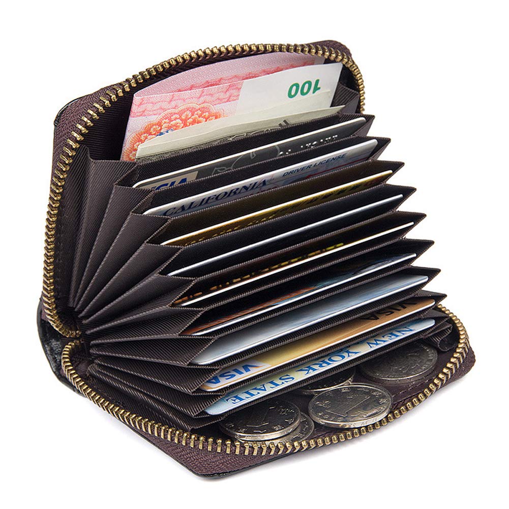 RFID Blocking Leather Credit Card Holder for Women & Men - Slim Wallet with Coin Purse (Brown) | Perfect for Travel, Shopping & Everyday Use
