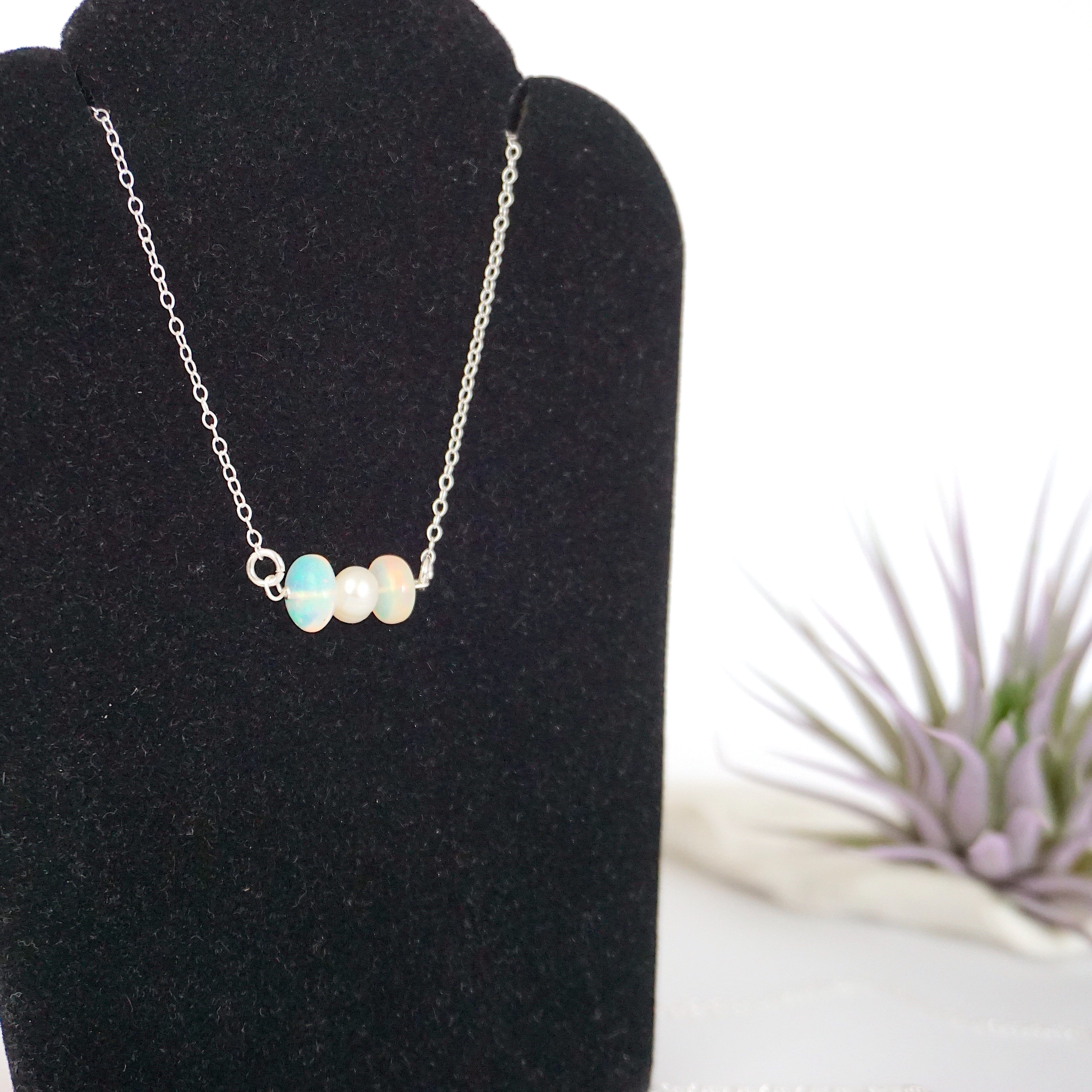 Opal & Pearl Charm Necklace – Elegant Dainty Jewelry for Women | Perfect for Weddings, Anniversaries & Special Occasions