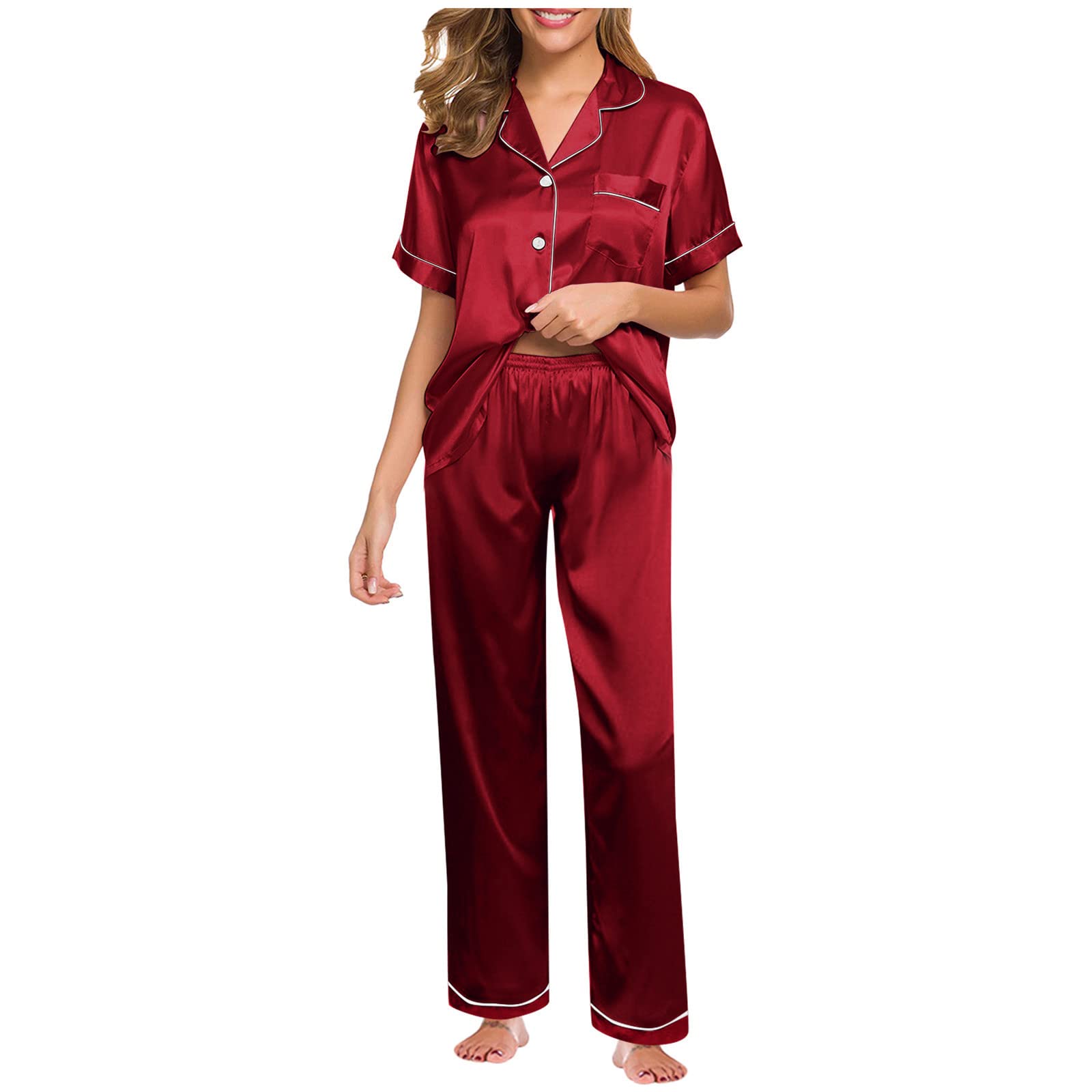 Luxury Silk Pajama Set for Women - Soft Satin Sleepwear with Button-Down Top & Comfortable Lounge Pants - Perfect for Nightwear, Relaxing at Home & Gift Giving
