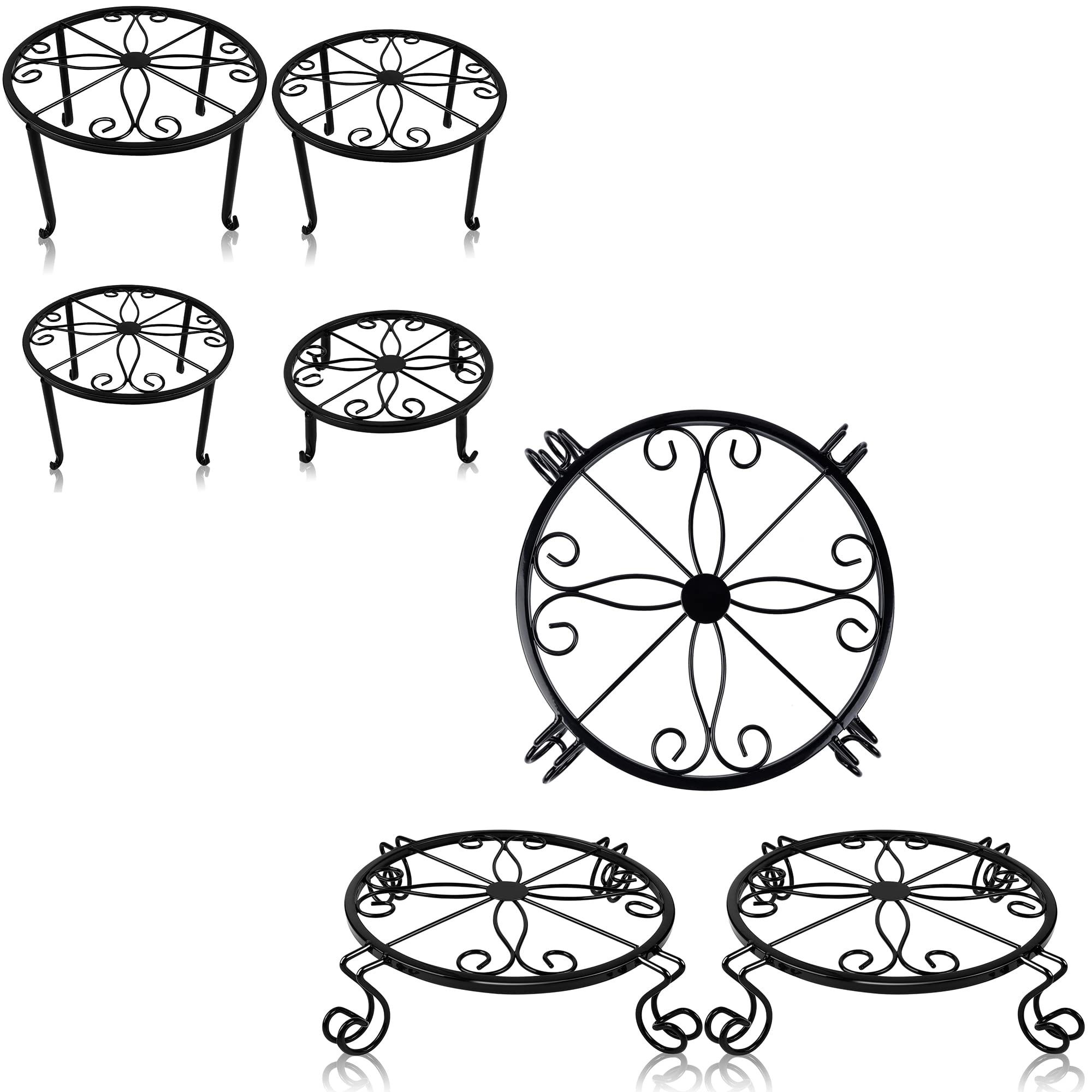Yosager 4 Pack & 3 Pack Metal Plant Stands - Indoor/Outdoor Flower Pot Holder Rack for Home Garden, Patio, and Balcony Decor